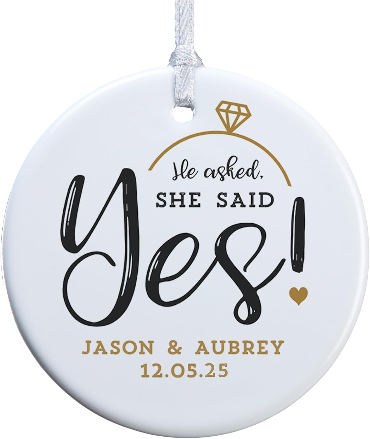 Personalization Universe He Asked, She Said Yes! Personalized Engagement Ornament - Perfect Keepsake for Engaged Couples, Custom Christmas Tree Decoration, 2024 Engagement Party Gift, Glossy 1 Sided