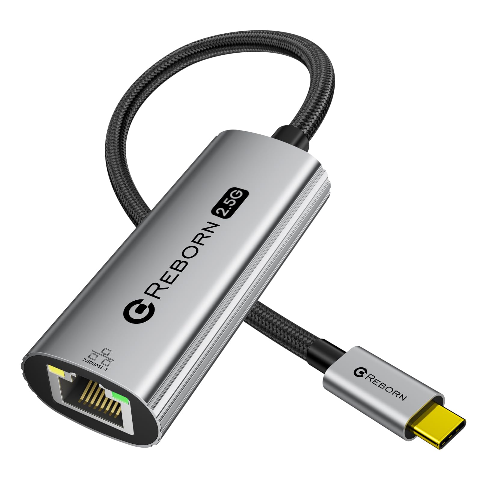 Adaptador USB C a Ethernet 2.5G Reborn con carcasa de aluminio resistente 8