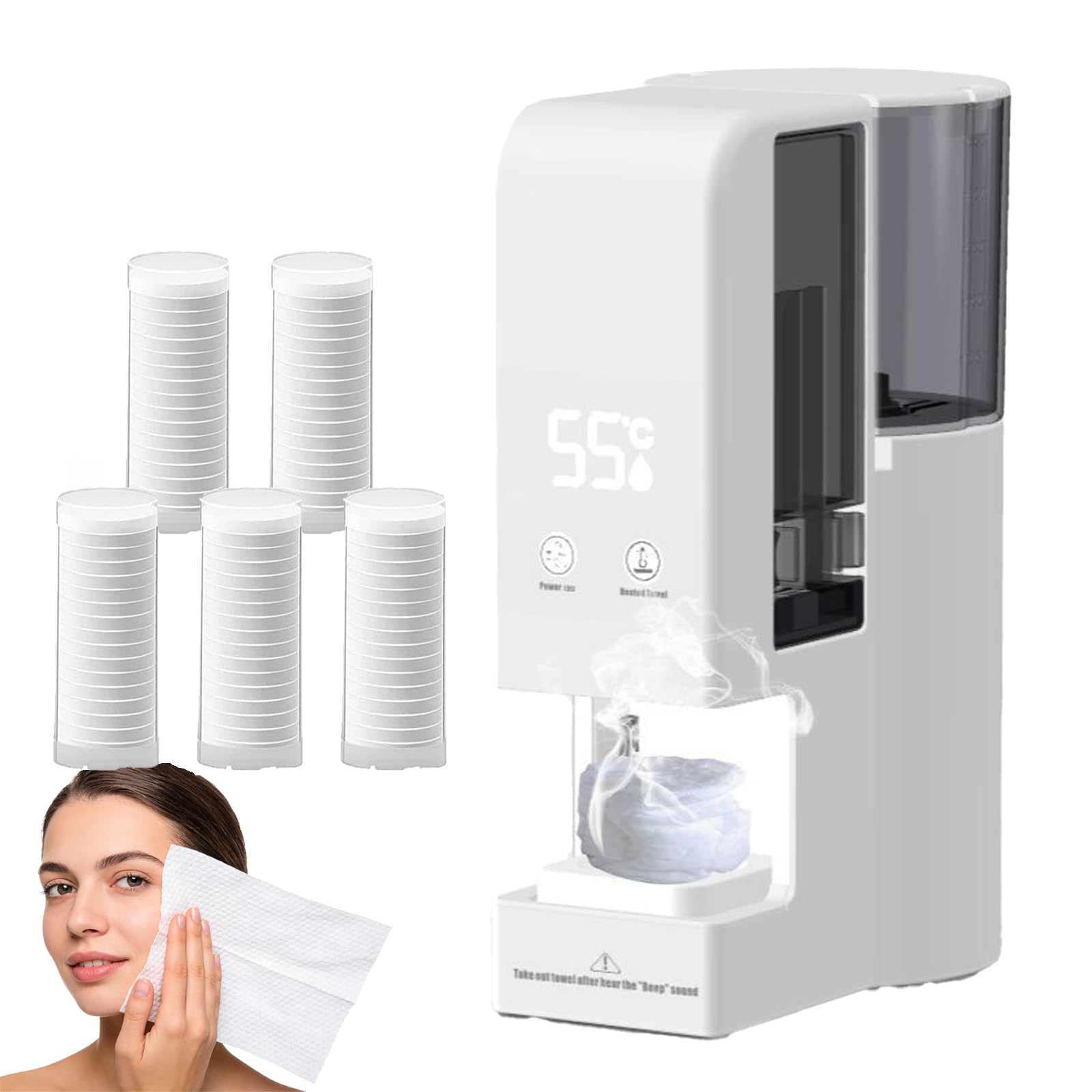 KJZQXYX Hot Towel Warmer Dispenser, Auto Compressed Towels Wamer,Disposable Towel Heater,with 100 Towels, 55 °C Constant Temperature