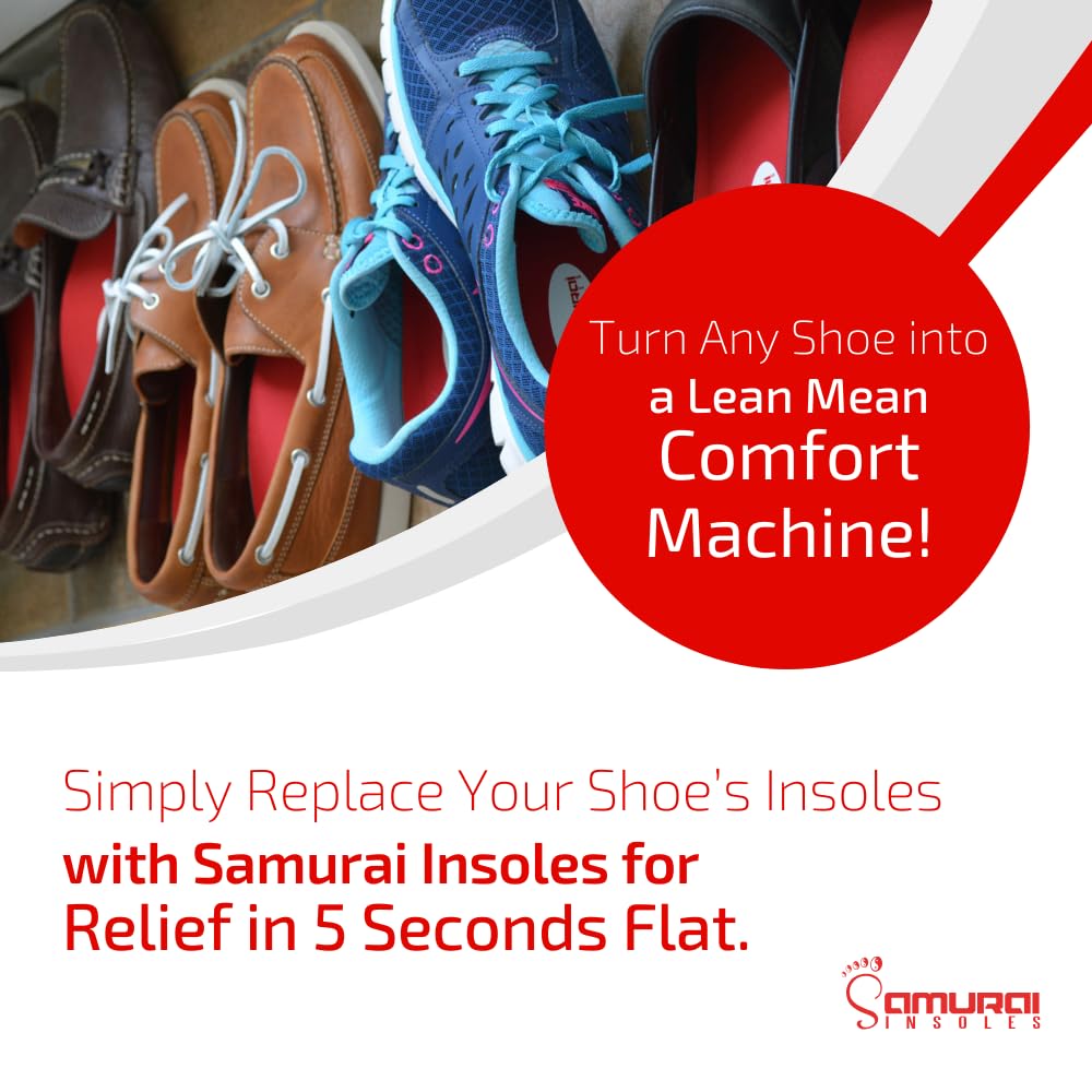 Samurai Insoles Oryginalne wkładki do butów z podparciem łuku – ulga w zapaleniu powięzi podeszwy, wyprodukowane w laboratorium ortotycznym, zaprojektowane przez podologa, wkładki do butów dla