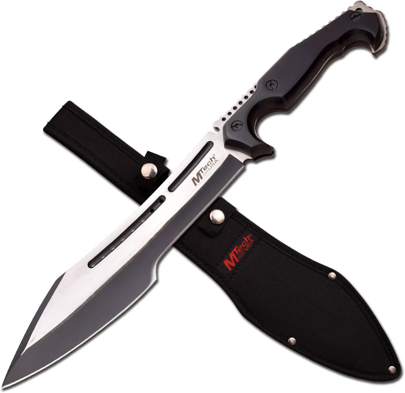 MTech USA – Fixed Blade Knife – Black and Satin Finish Stainless Steel Blade with Black Wood Handle, Full Tang, Includes Black Nylon Sheath - Hunting, Camping, Survival, Tactical, EDC – MT-20-72