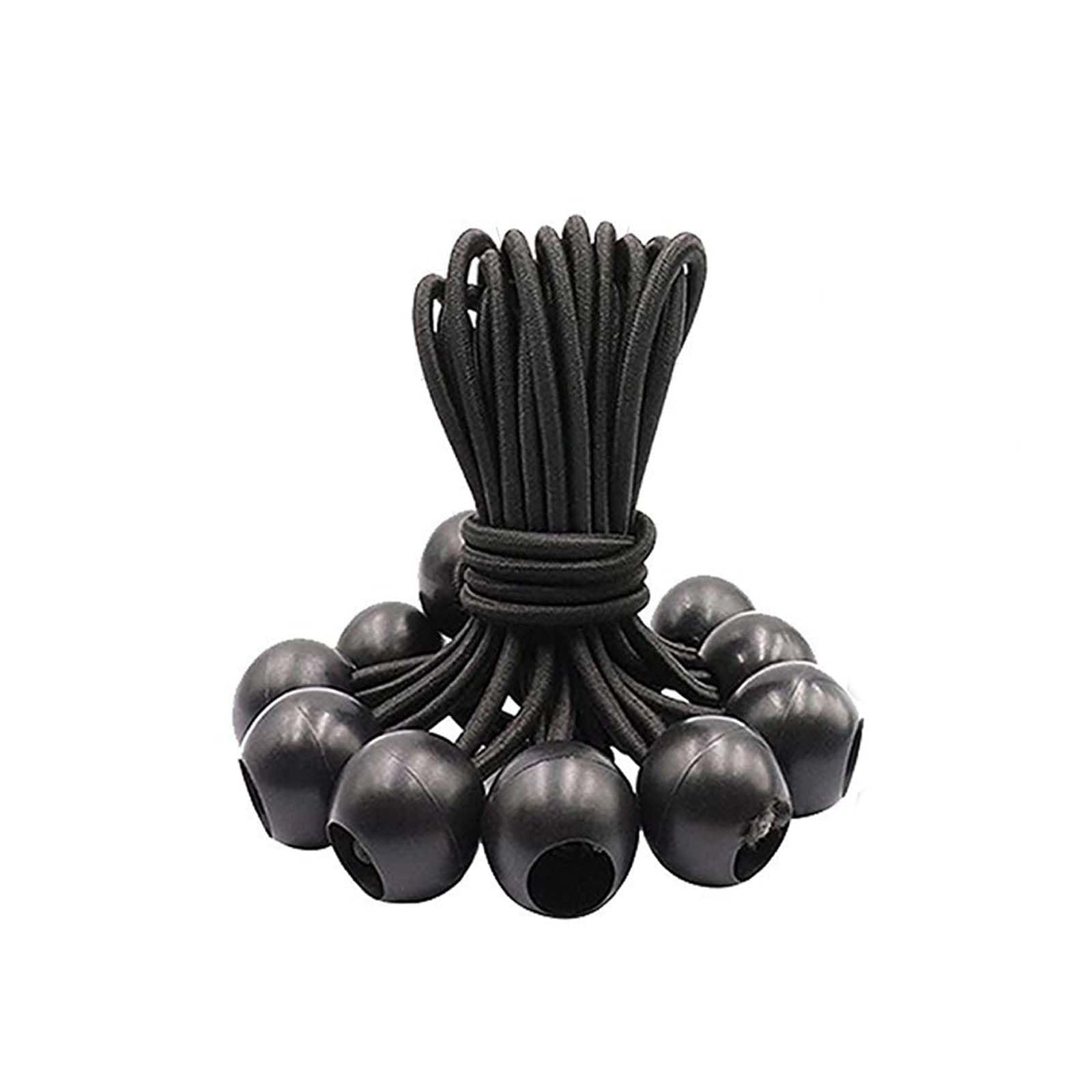 Bungee Cords with Balls, ShiningUU 20pcs Reusable Black Polyester Small Elastic Ties for Tent Tarpaulin, Flag Pole, Canopy