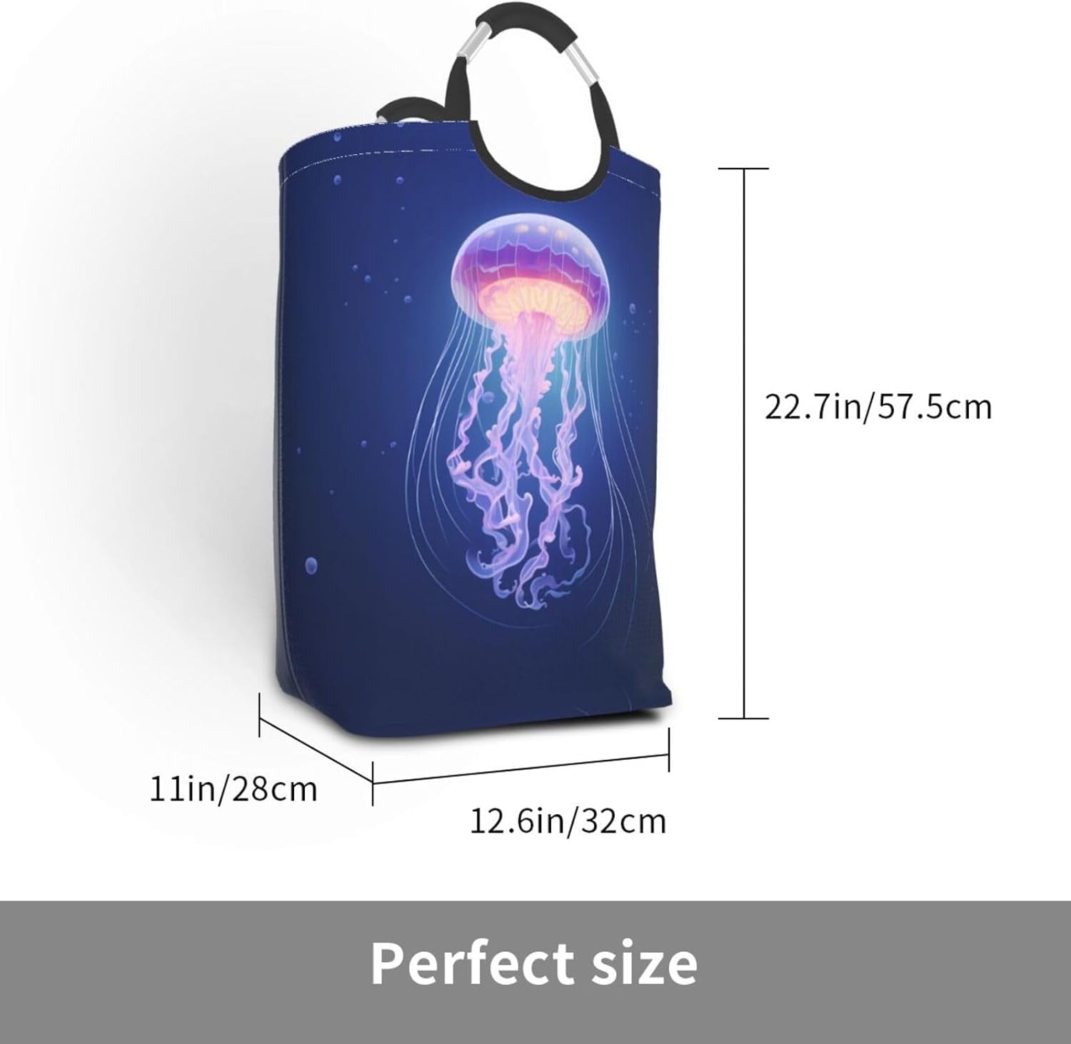 Glowing Jellyfish Foldable storage bag, 50L capacity, suitable for laundry room, dormitory bedroom, dirty clothes storage basket.