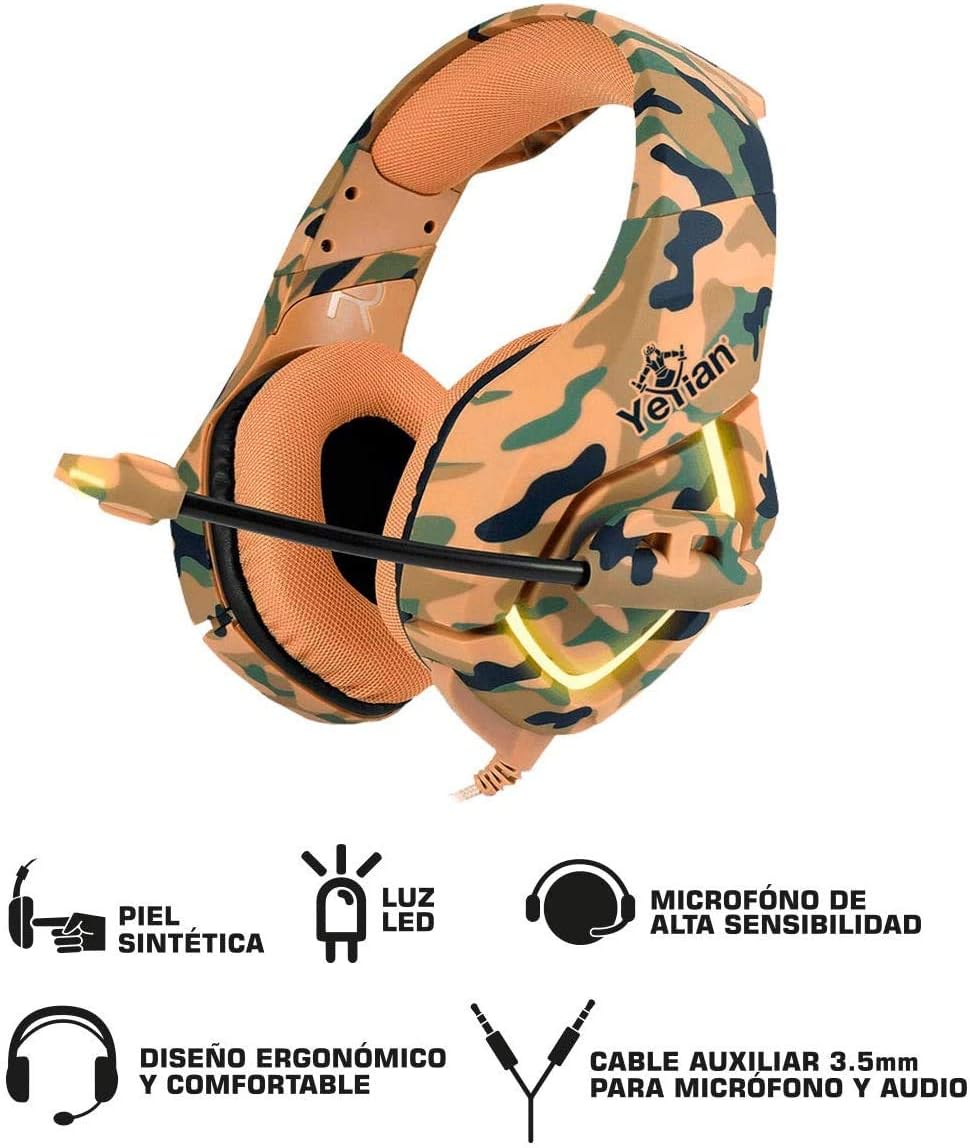 YEYIAN Vicious Stereo Gaming Headset Mic, Noise Cancelling Over Ear Microphone Headphones, Bass Surround, Soft Earmuffs, LED Light, Compatible with PS4 Xbox One PS5 PC Laptop Games, Black