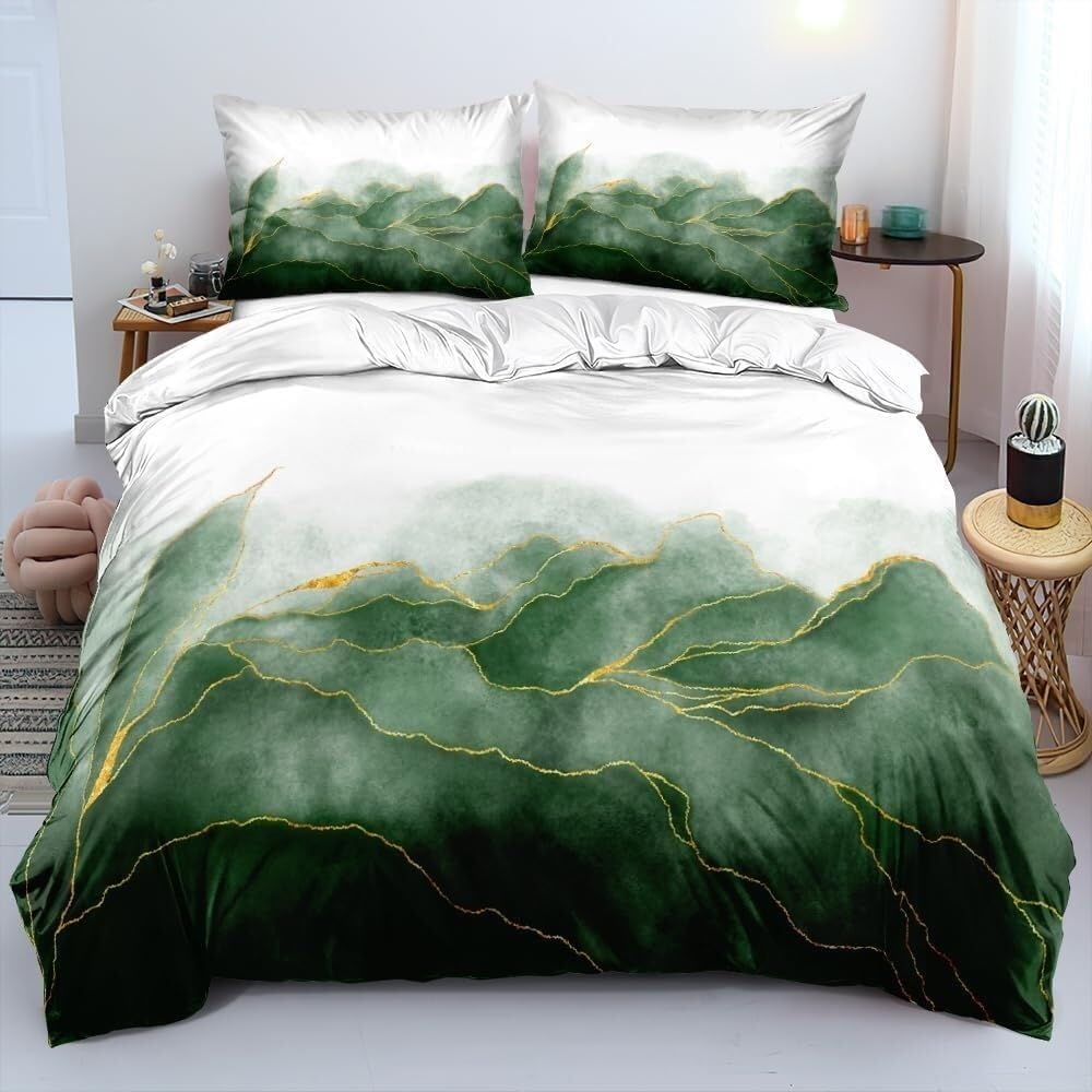 Housse de couette en marbre blanc et vert lit moderne ado adulte