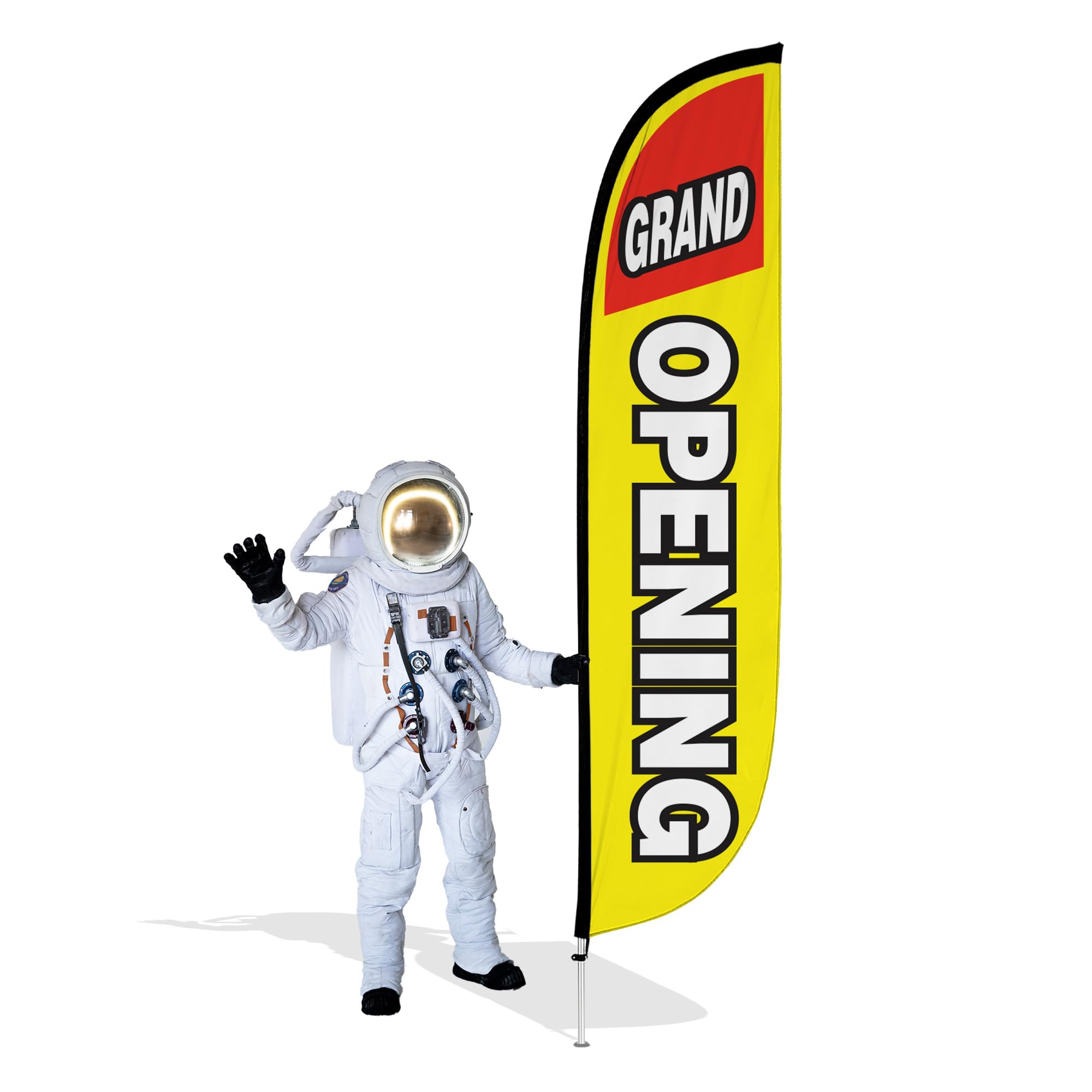 LookOurWay Feather Flag Pole Kit - 12 Feet Tall Advertising Flag Banner with Fiberglass Pole Kit and Ground Spike for Business Promotion - Grand Opening Flags - Grand Opening Yellow & Red (10M1200027)