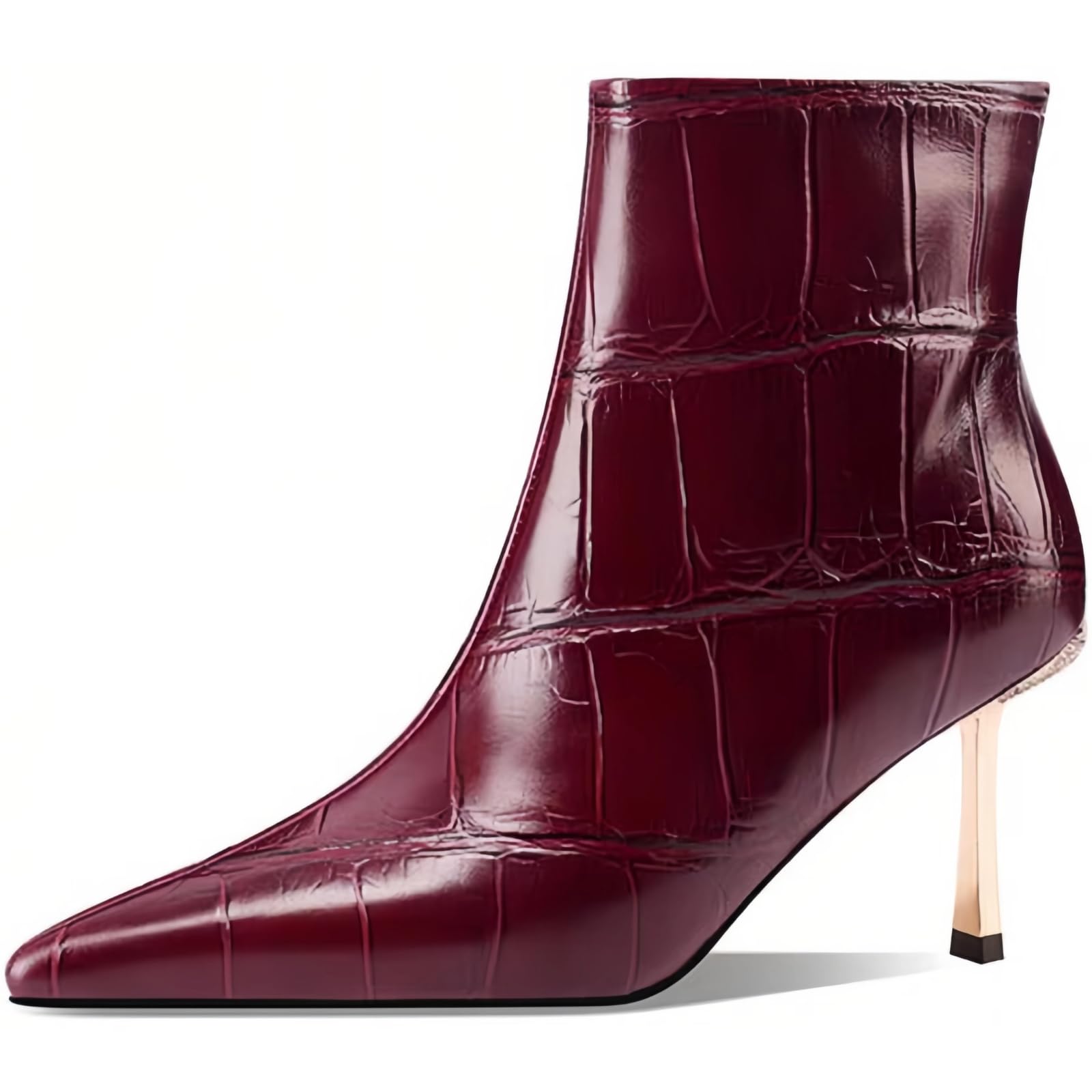 Ankle Boots for Women Pointed Toe Side Zipper Genuine Leather Booties Rhinestone-Encrusted Alloy Steel Stiletto Heel Fall Winter