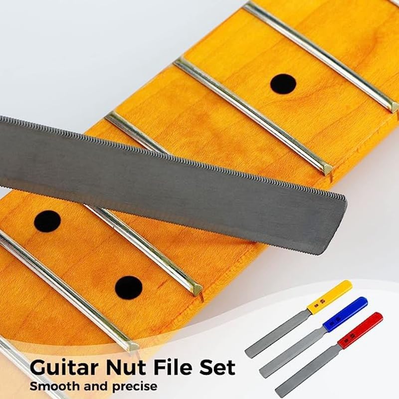 Guitar Nut File Set – 3 Piece Double-Edged Conical Slotting Files for Electric Guitar and Bass – Precision String Slotting Tool Kit for Luthier Setup, Repair, and Bridge Adjustment