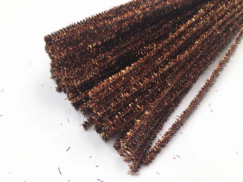 EliteKoopers Brown Glitter Tinsel Chenille Metallic Pipe Cleaners Pipe for DIY Craft Projects Wedding, Home, Party