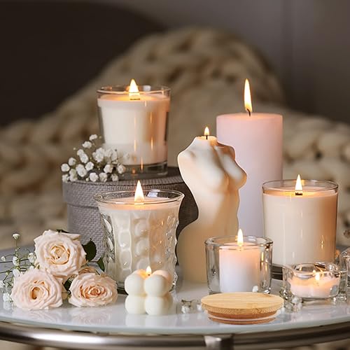 Miniatura 6 de SUPMIND Tarros de vela de 4 onzas, paquete de 12 tarros pequeños de vidrio vacío transparente con tapas de bambú, calcomanías y etiquetas, tarros de