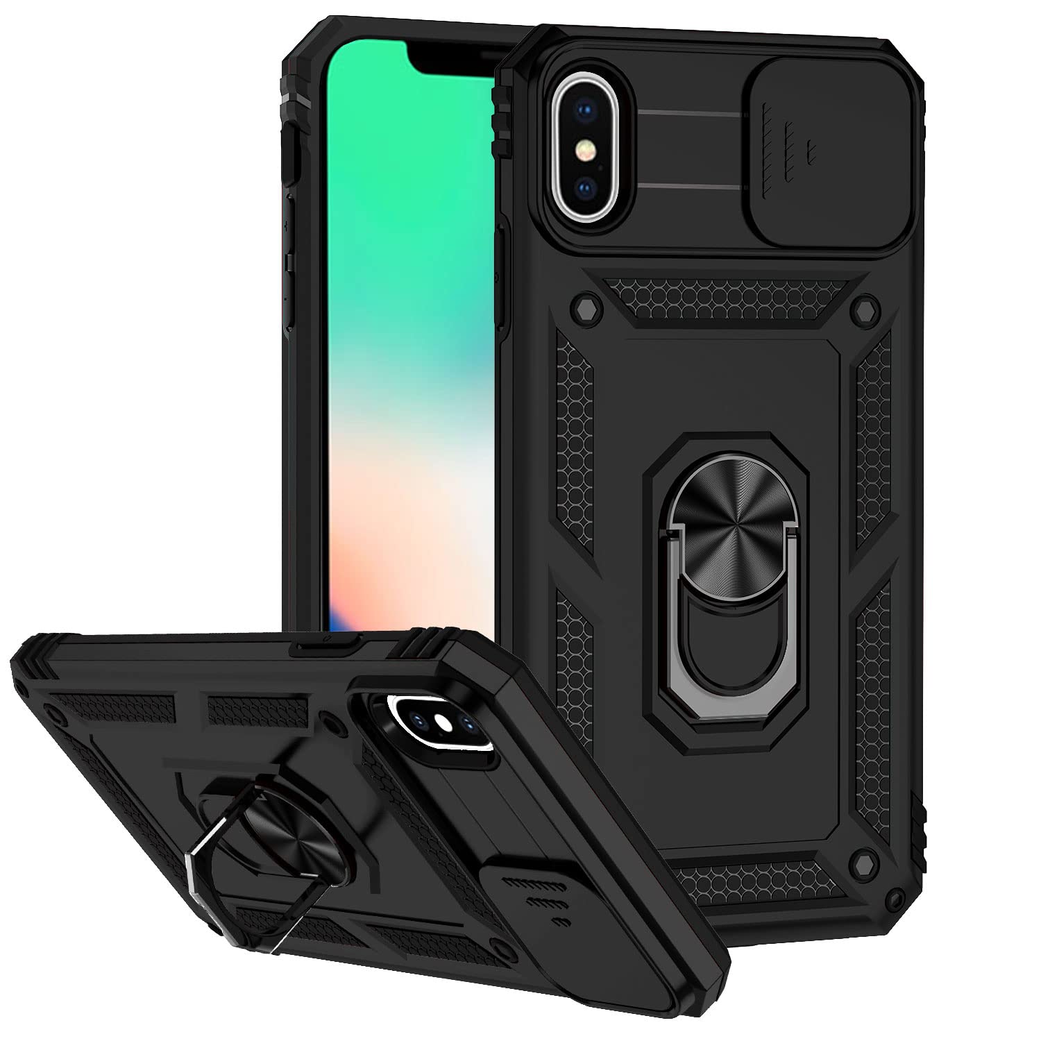 Hitaoyou iPhone Xs Max Case with Lens Protection, iPhone Xs Max Case with Camera Cover & Kickstand Military Grade Shockproof Heavy Duty Protective