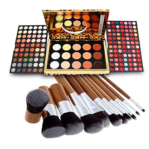 Bestrice Professional 183 Colors Makeup Palette Kit 84 Colors Eyeshadow 84 Color Lip Gloss 15 Colors Concealer in Leopard Box + 11 Pro Bamboo Cosmetic Makeup Brush Set