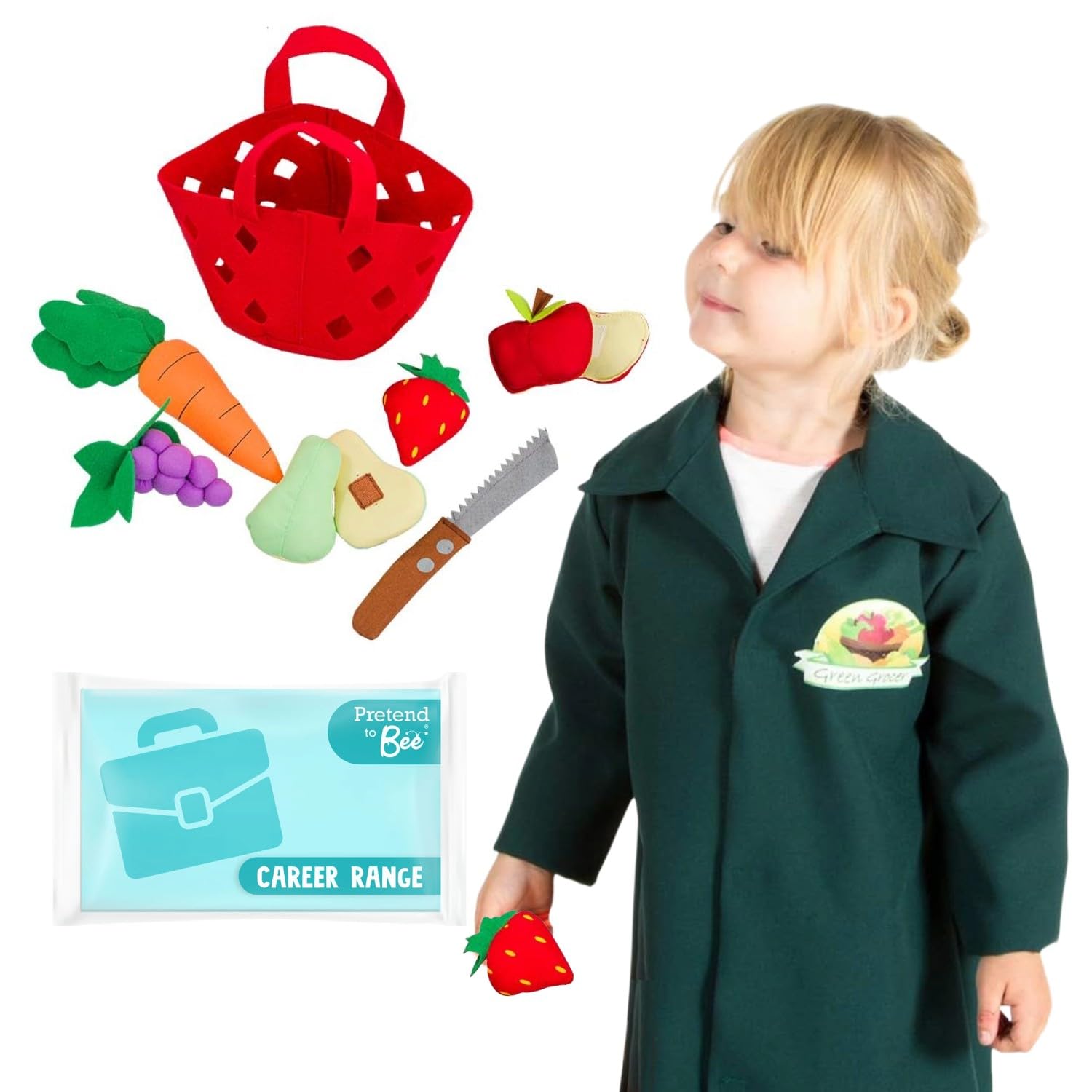 PRETEND TO BEE Shopkeeper Dress Up Bundle, Costume for Kids with Soft Play Grocery Bag Accessory Set, Ages 3-5 Years