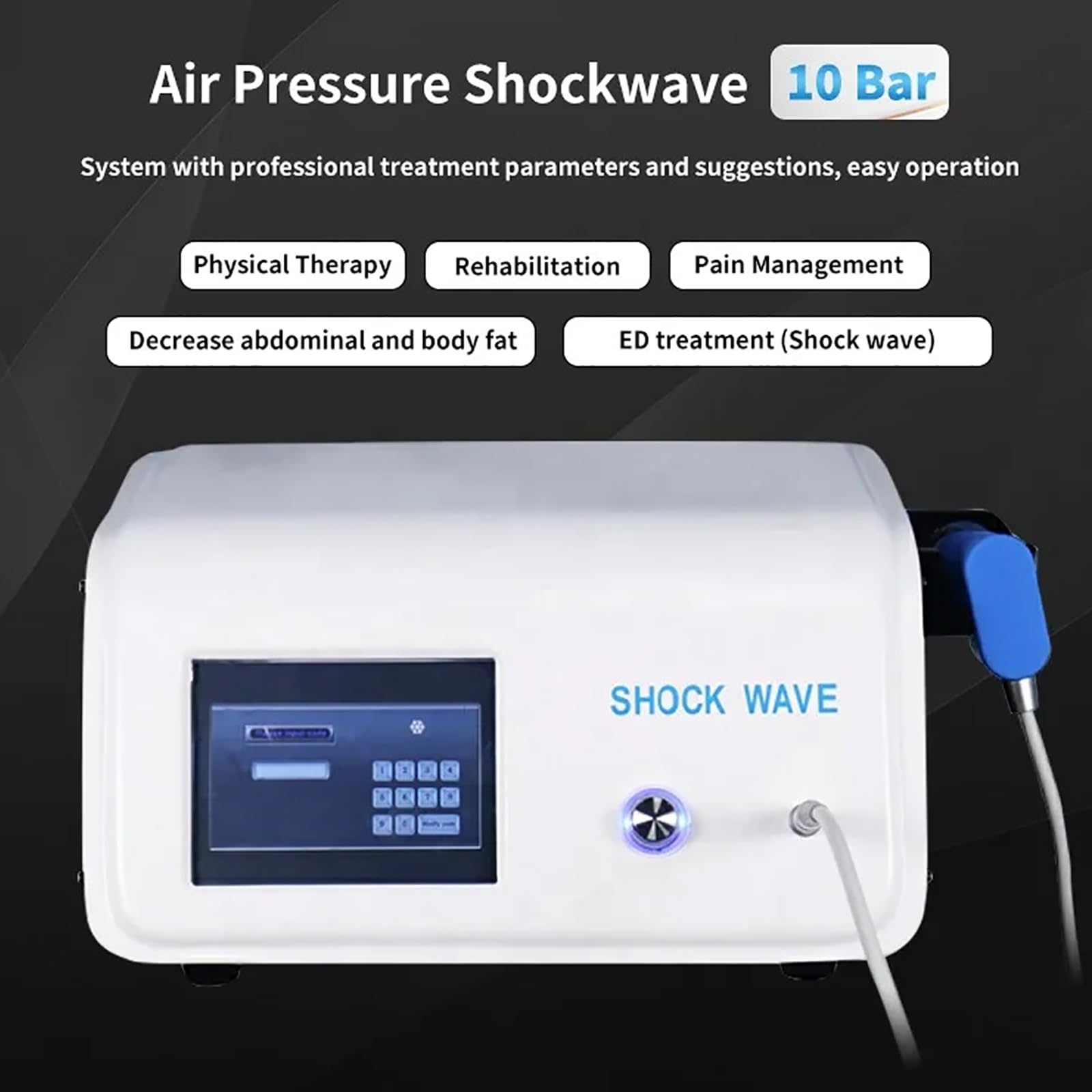 ESWT Shockwave ED Therapy Machine pozaustrojowa maszyna do terapii ED z 5 głowicami masującymi, do łagodzenia bólu stawów i mięśni, regeneracji mięśni i tkanek kostnych