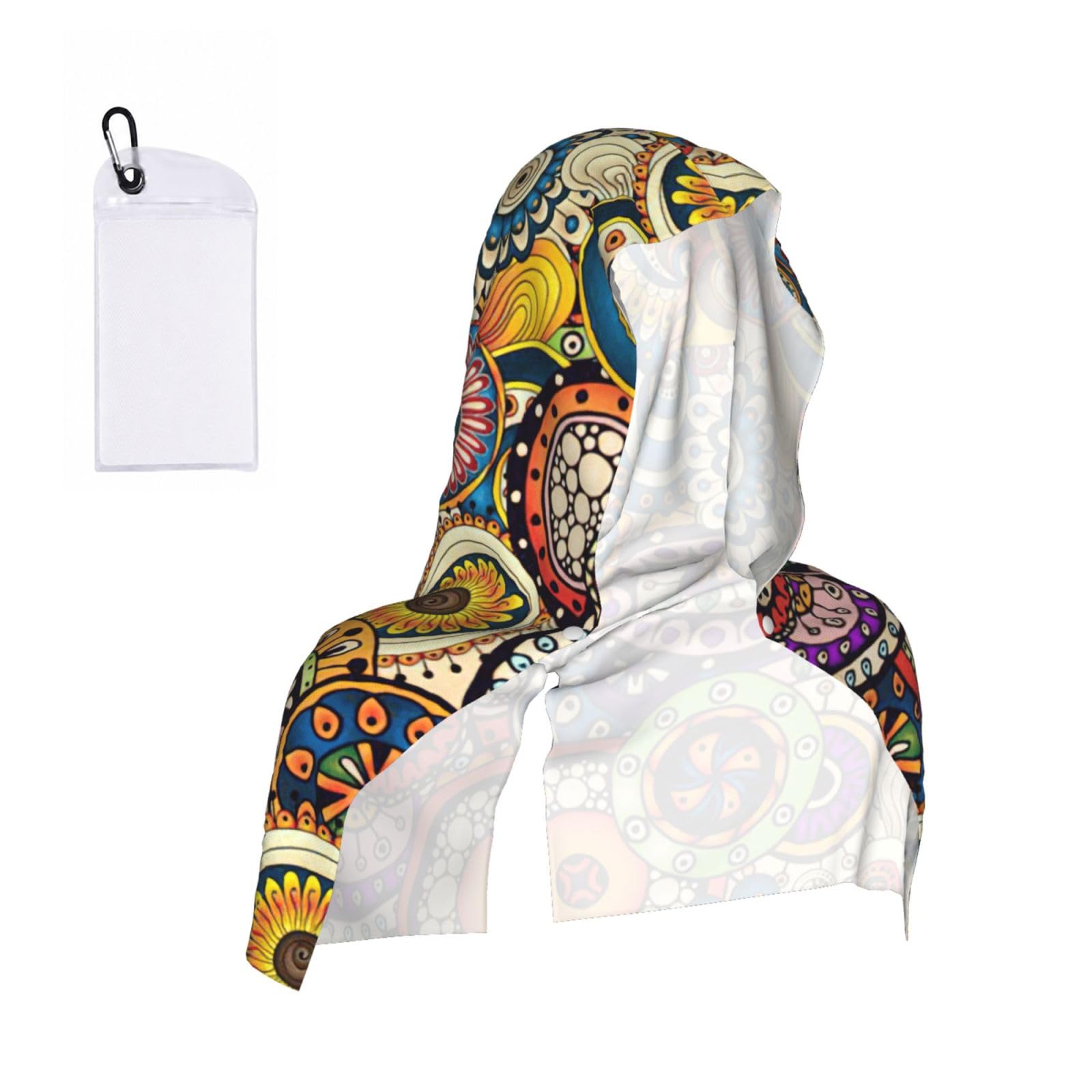 DUWAA Ethnic Circles Floral Pattern Print Reusable Hoodie Cooling Neck Wrap, Hot Weather Outdoor Sports Workout Head Towel For Stay Chill