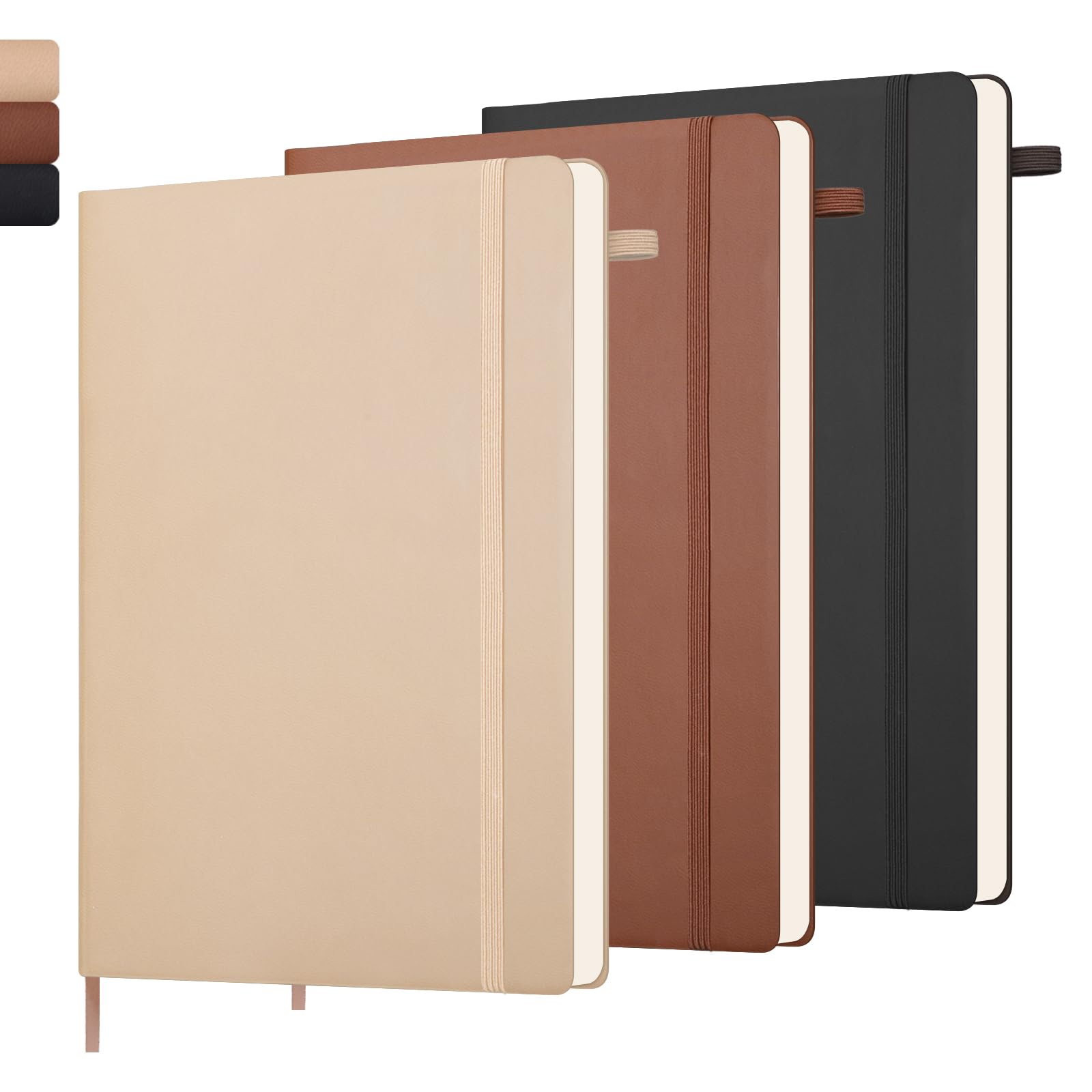 zmybcpack 3 Pack Blank Journal Notebook, A5 Leather Hardcover Notebooks for Writing, Journal with Pen Holder for Women and Man (Multi-Colors, Each