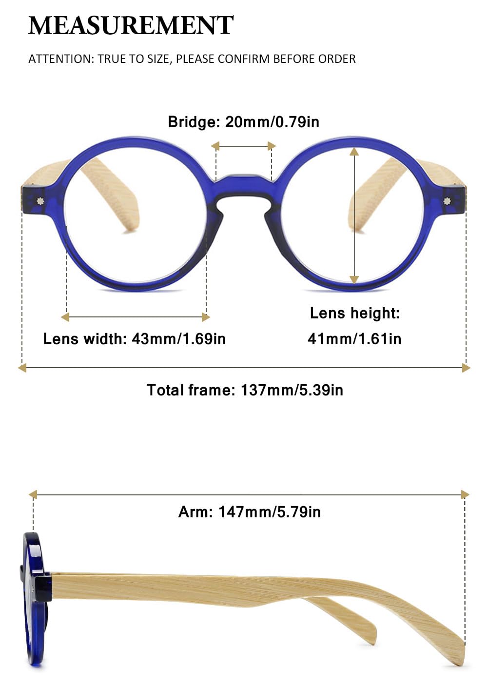 VEVESMUNDO Retro Runde Lesebrille Vintage Herren Damen Holz Kunststoff Holzbügel Sehhilfe Lesehilfe Brillen +1.0,+1.5,+2.0,+2.5,+3.0,+3.5,+4.0