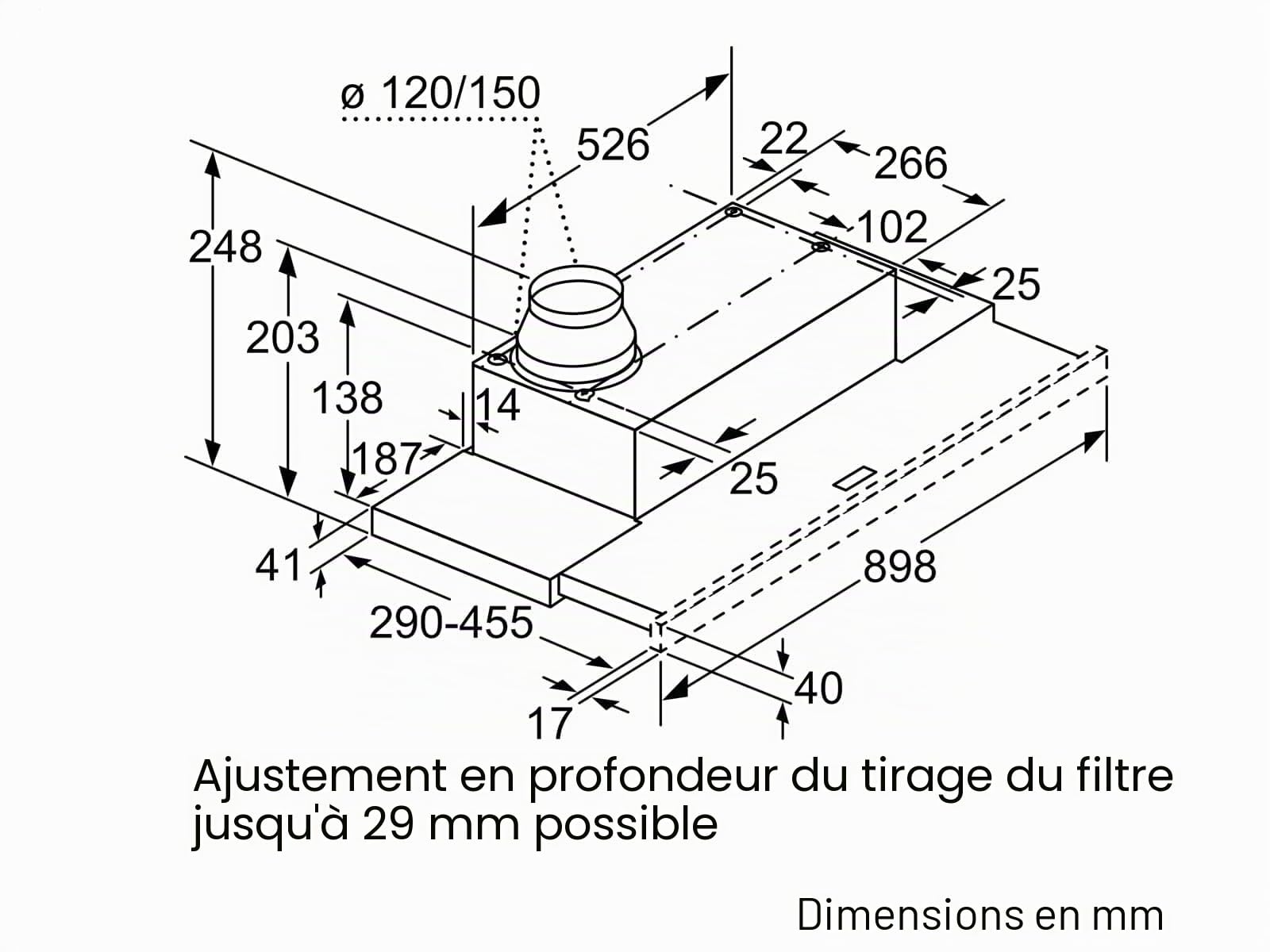 Bosch DFL094A51 Série 4 Hotte plate 90 cm de large pour recyclage et évacuation, fabriquée en Allemagne, moteur silencieux et efficace, éclairage LED, touches courtes