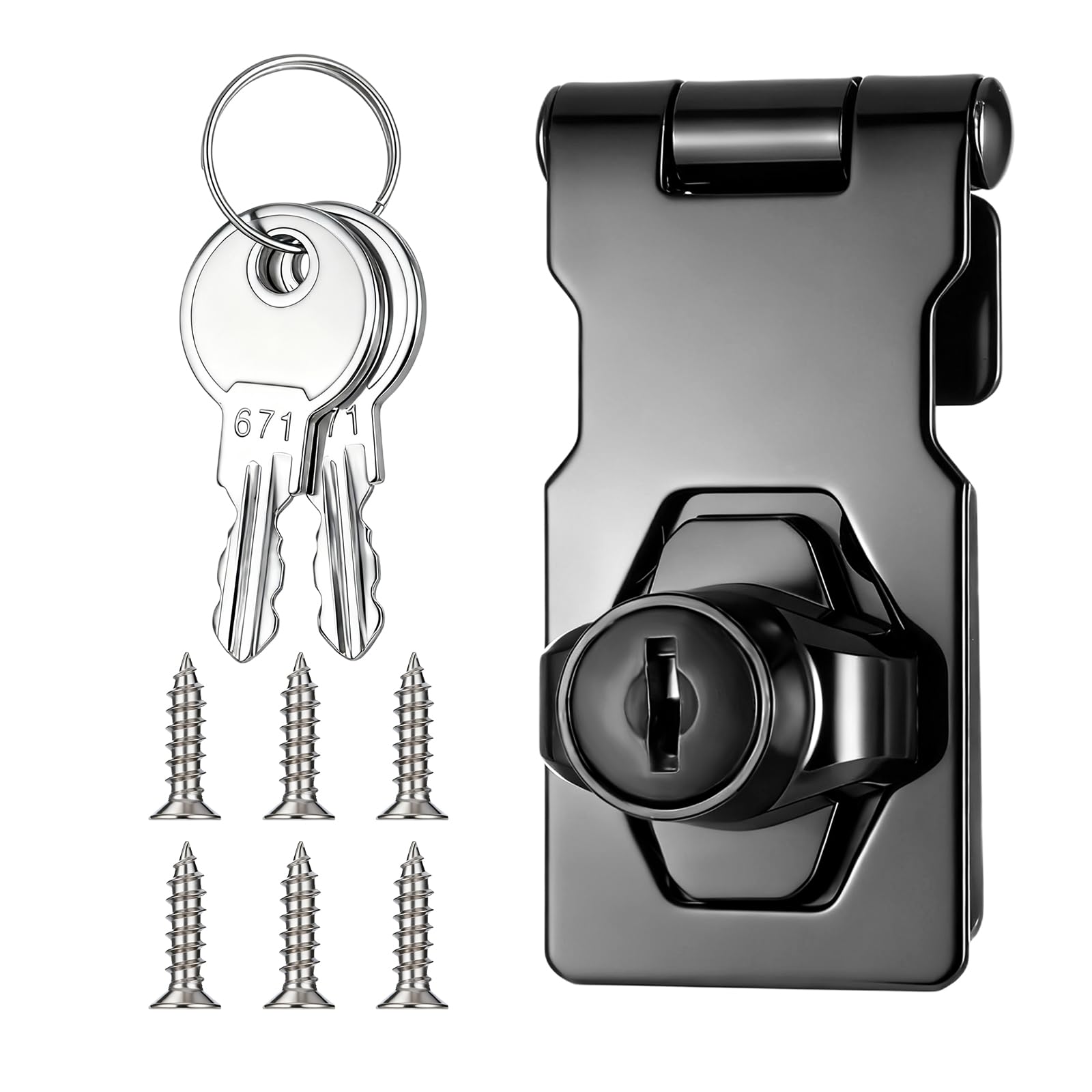 Shed Lock with 2 Keys, Flip Latch 3-mm Thickened Heavy Duty Keyed Hasp Locks Twist Knob Safety Door Lock Stainless Steel Gate Latch for Double Door Window Cabinets Cabinet Garage Small Doors, 2.5 Inch