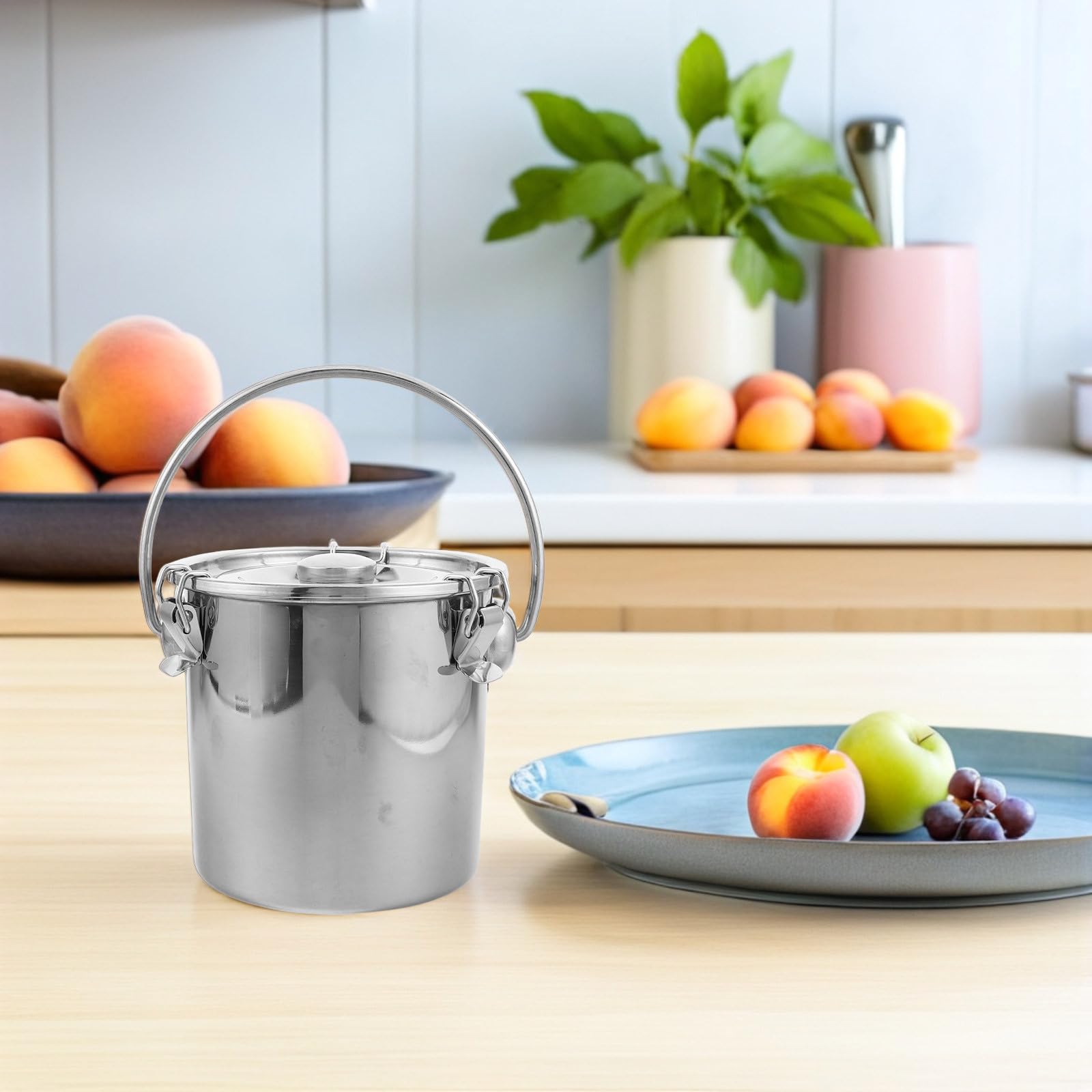 Ciieeo Edelstahl Milcheimer 3l mit Deckel und Griff für Küche und Picknick