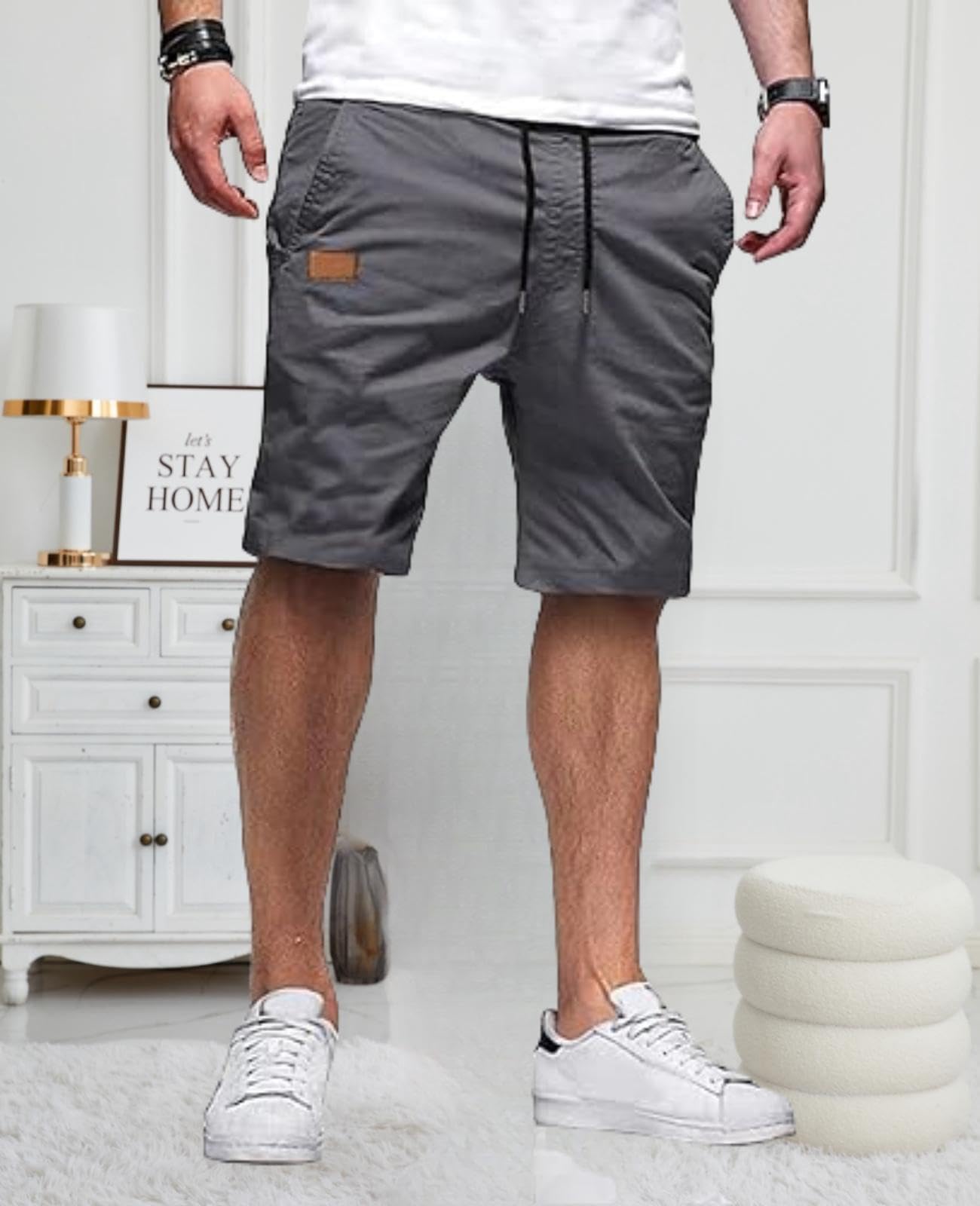 Pantalones cortos casuales para hombre, pantalones cortos de golf de sarga elástica de algodón con cordón para verano, playa, verano