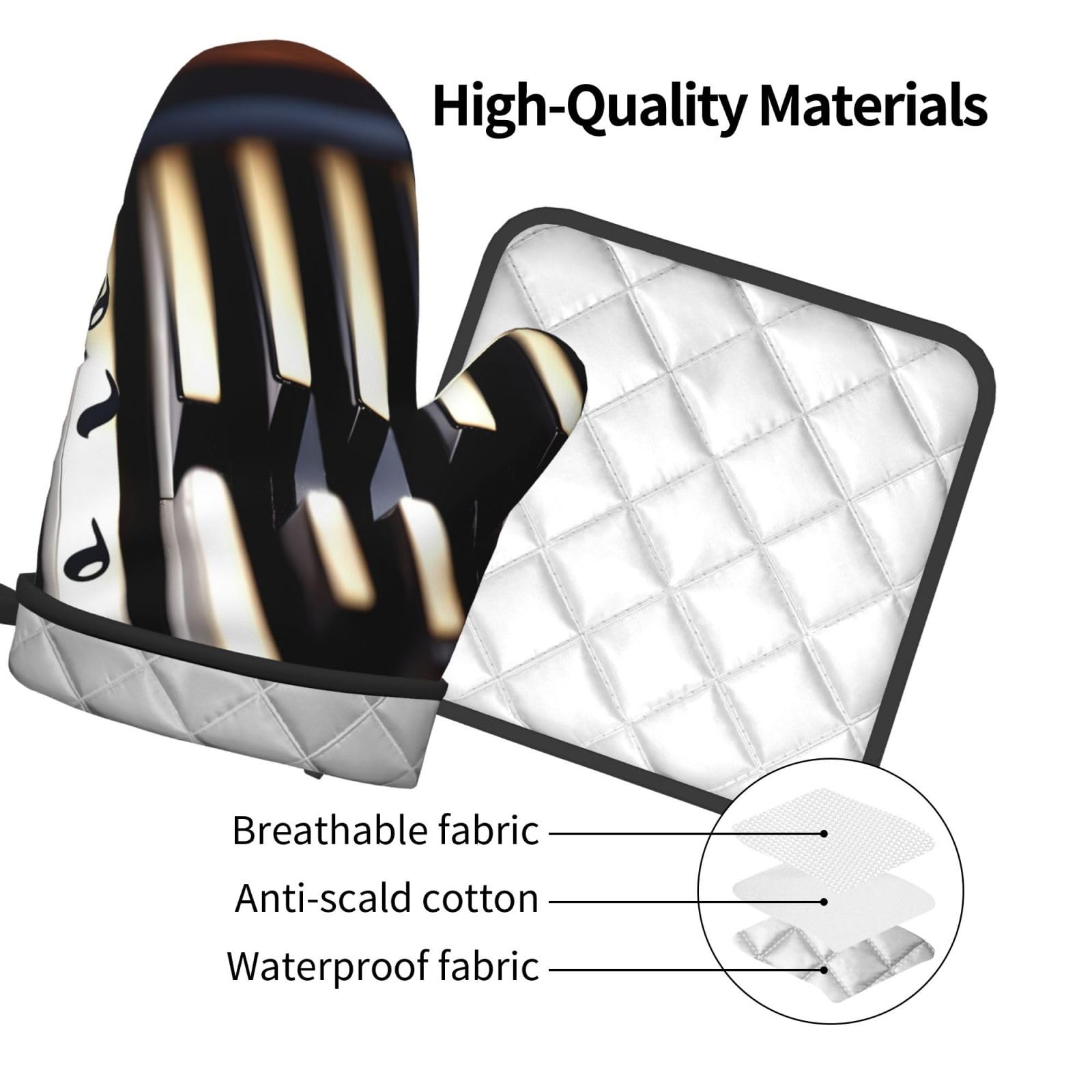 Ensemble Maniques Et Gants De Four Happy Camper – Motif Caravane Noir Et Blanc – Résistants Chaleur Cuisine BBQ Pâtisserie
