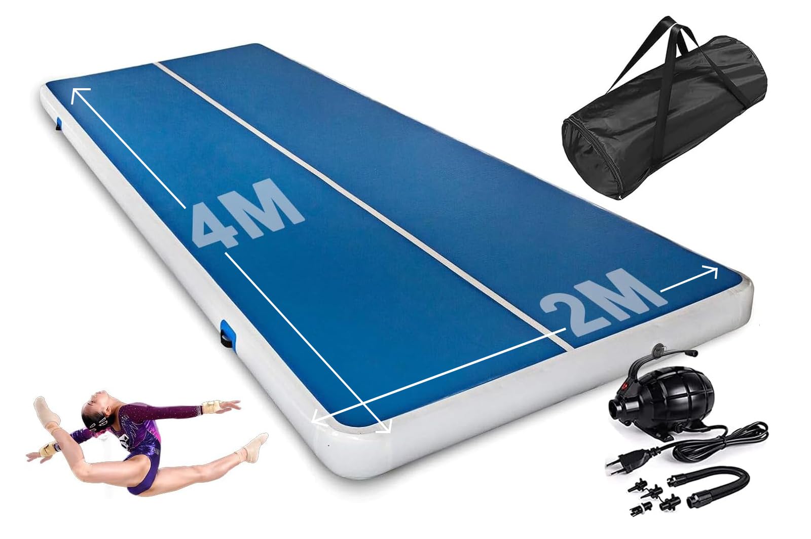 Jacgood（2M Breiter ）4/6M Air Tumbling Matte Aufblasbar mit elektrischer Luftpumpe, 10/20cm hoch Gymnastikmatte mit elektrischer Pumpe für Fitness/Outdoor/Yoga/Training usw