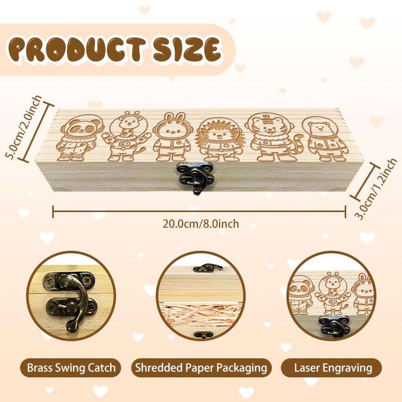 CHGCRAFT Pregnancy Test Keepsake Box Animal Astronauts Wooden Pregnancy Announcement Gifts Box with Raffia Ribbon and Lock Announcement Gifts for Dad Husband 8x2x1.2 inch - Image 2
