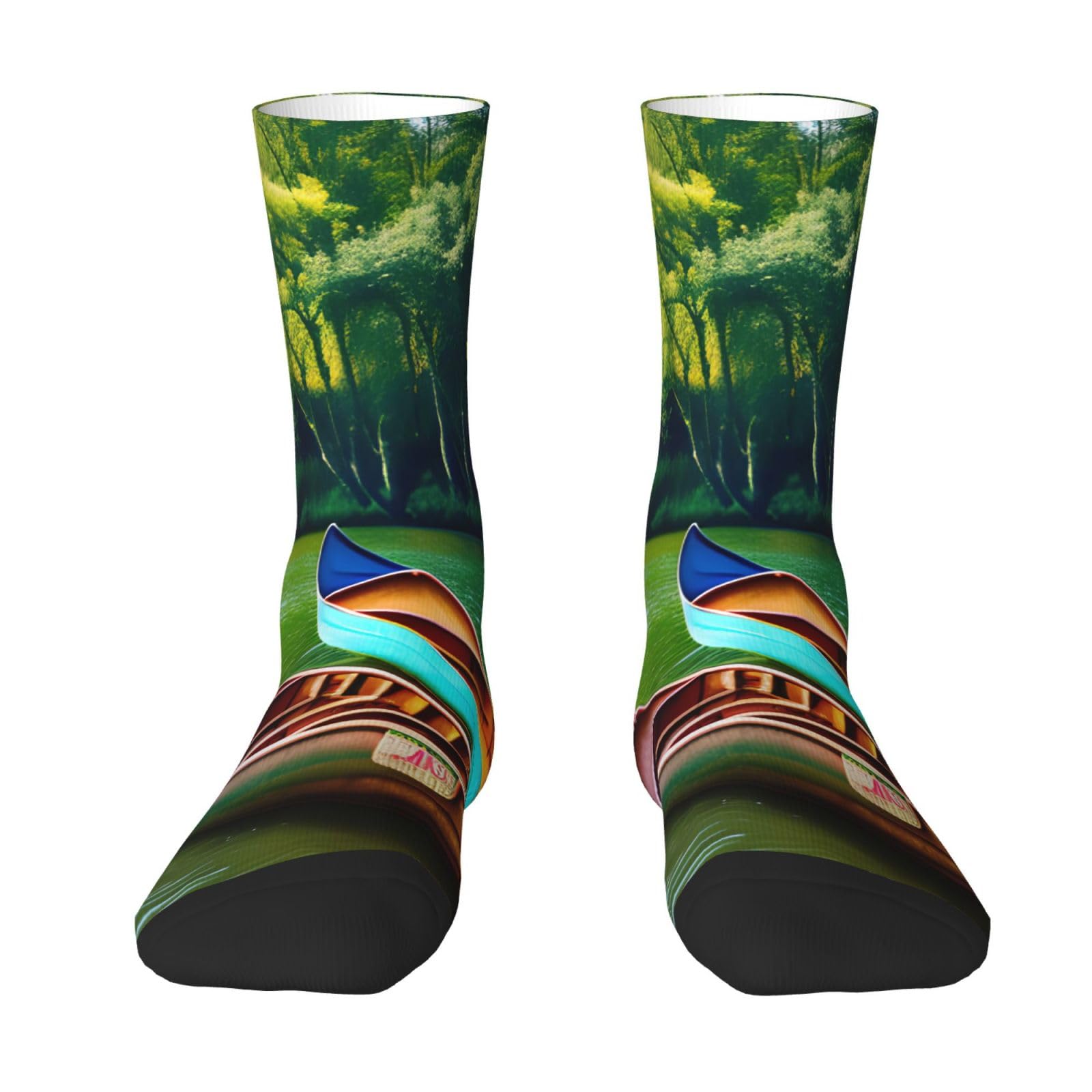 Fashion Lake With Boats Canoes Park Print Socks For Men And Women,Comfortable Breathable Stretchy, White, One size