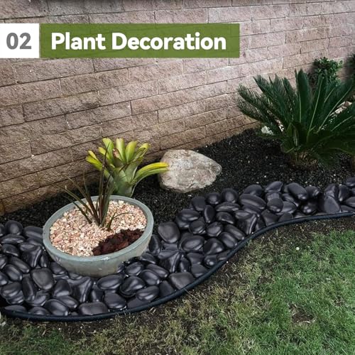 Image of Pulovin 20 lbs Black Stones for Plants Indoor, 3-4 Inch Decorative River Rocks for Plants, Flower Pots, Vase, Polished Garden Stones for Outdoor Landscaping, Walkways, Yard