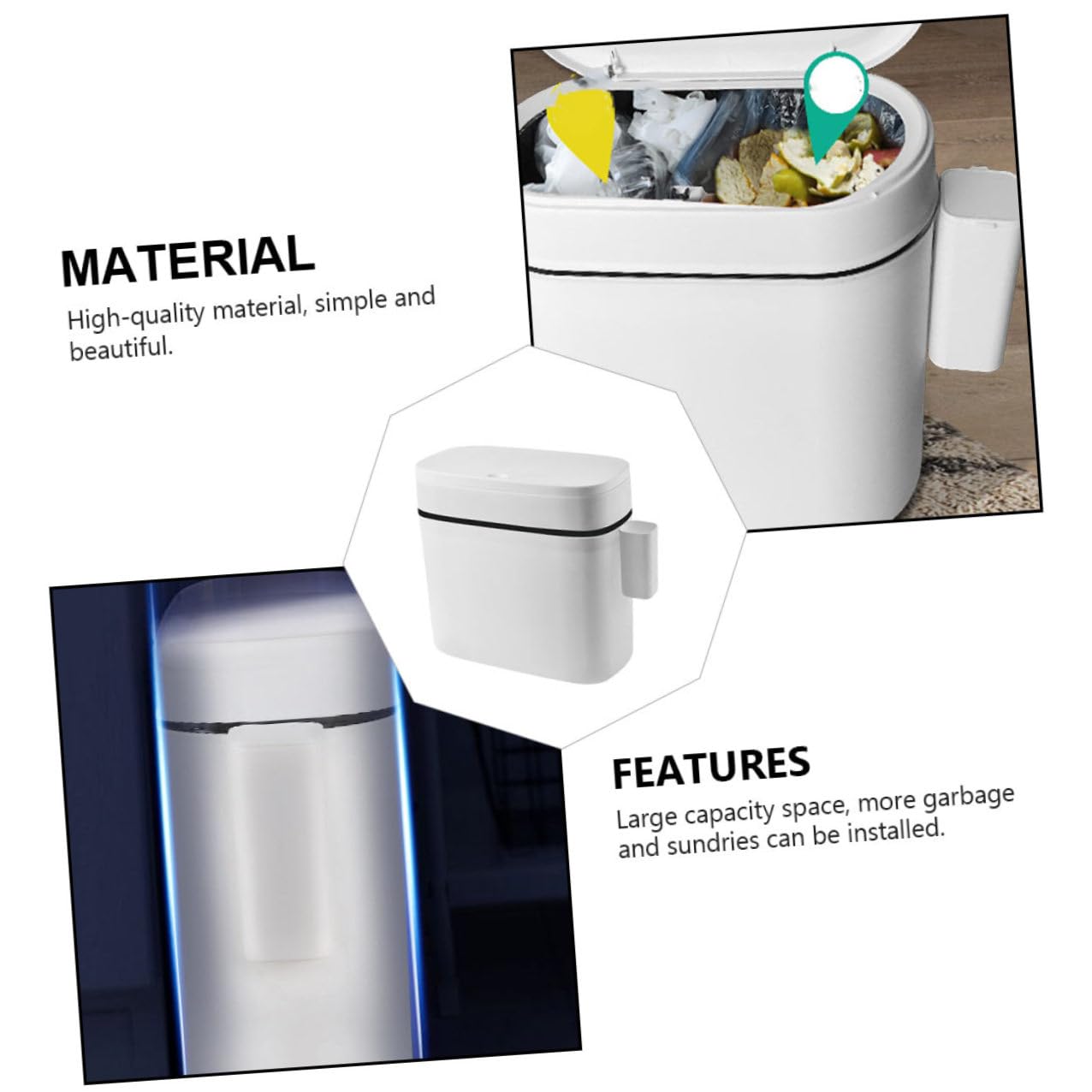 Kitchen Trash Bin with Lid 14l Plastic Wastebasket White Garbage Can with Storage Box for Bathroom Toilet Home Waste Organization