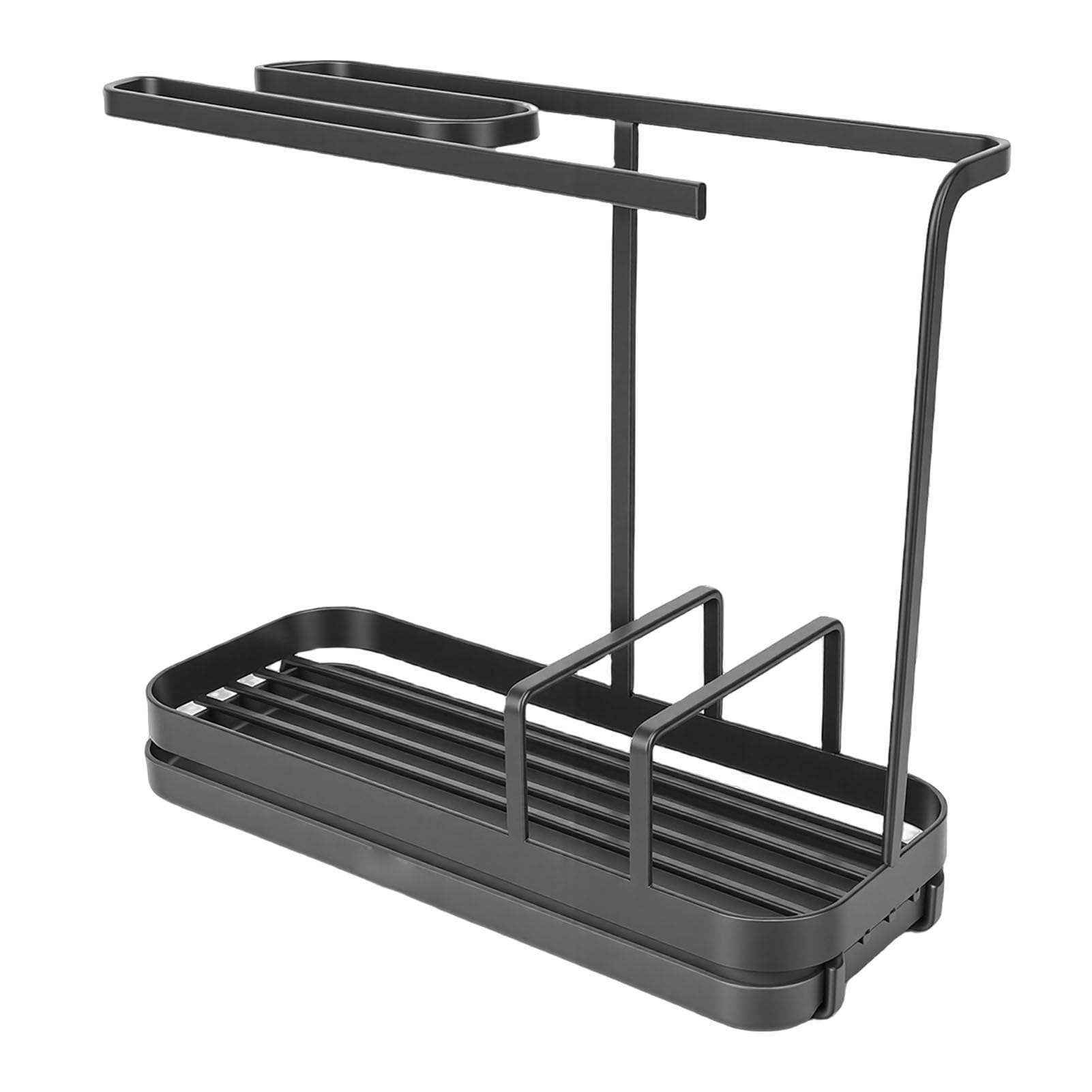 Ausla Küchenspüle-Organizer aus Metall, Schwammhalter mit Handtuchstange, 25 X 9,5 X 21,4 cm, Platzsparende Aufbewahrung auf der Arbeitsplatte für die Verwendung von Bürsten, Schwämmen und (Gray)
