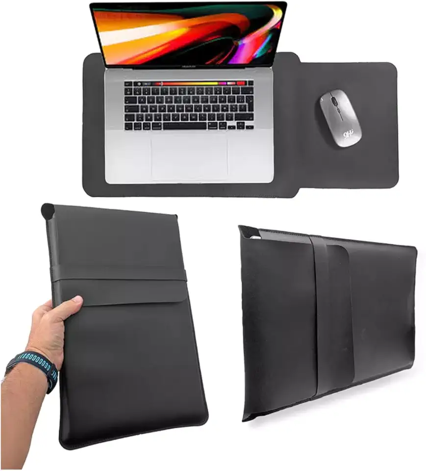 Capa Luva Case Protetora para Notebook e Macbook Preta 15 Polegadas em Couro (15.6) - TONSHOP