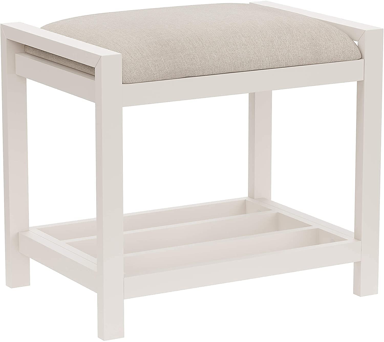 INDIAN DECOR 37051 Classic Large Vanity Stool with Metal Legs, Cushion Vanity Chair, Dressing Makup Stool Bench, Vanity Seat for Bedroom, Living Room, Bathroom Ottoman, for All - White-image-23