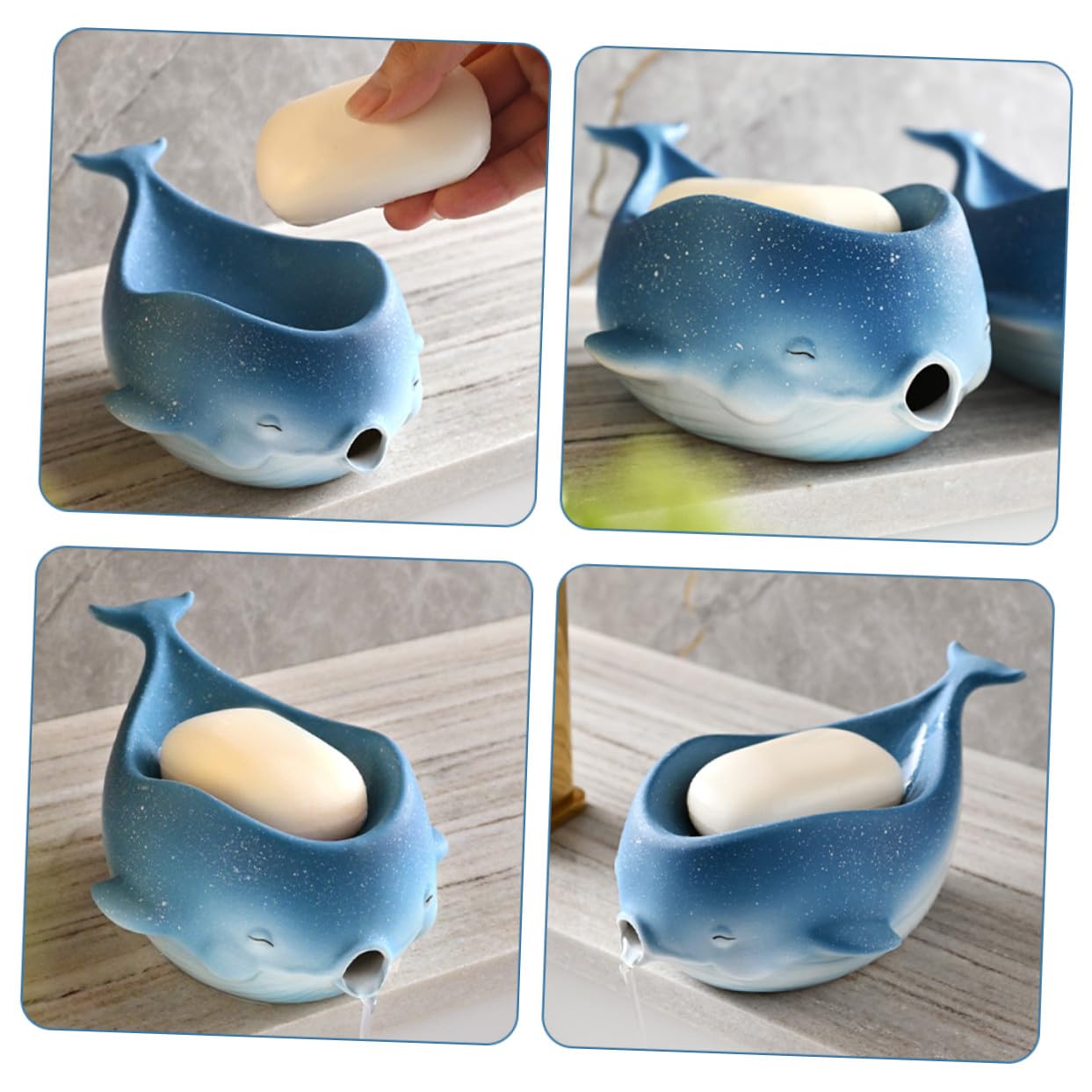 TOYANDONA Portasapone in Ceramica Forma di Balena Contenitore per Sapone Drenaggio Vassoio per Sapone da Bagno Multifunzionale