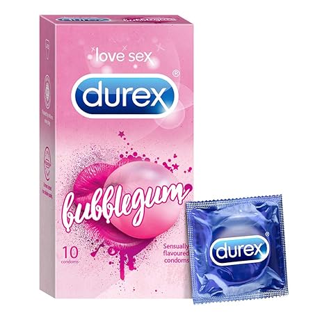 Durex Bubblegum Flavoured Condoms for Men - 10 Count |Suitable for use with lubes & toys