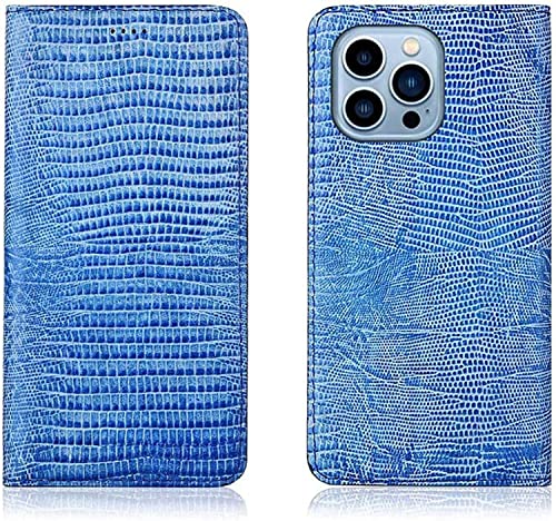 Étui portefeuille iPhone 13 Pro Max bleu en cuir véritable avec porte-cartes intégré