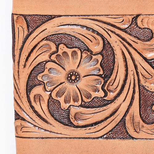 Floral Genuine Leather Rodeo Bifold Wallet For Men Women Tan Flower Hand Carved & Tooled3