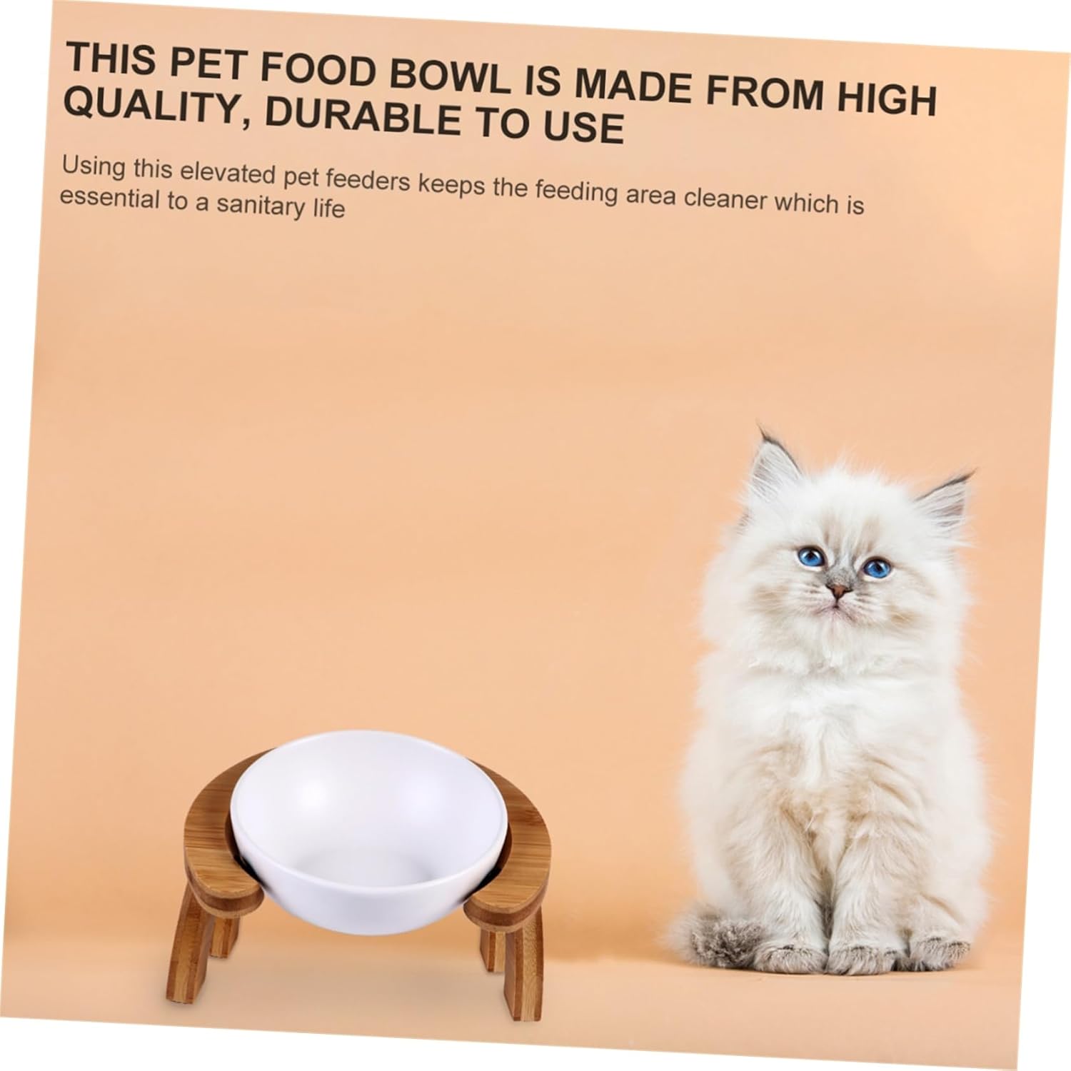 Kisangel Wooden Tip PET Feeding Bowl Set Raised Cat Bowls Non-Slip Base Adjustable Height for Cats and Dogs