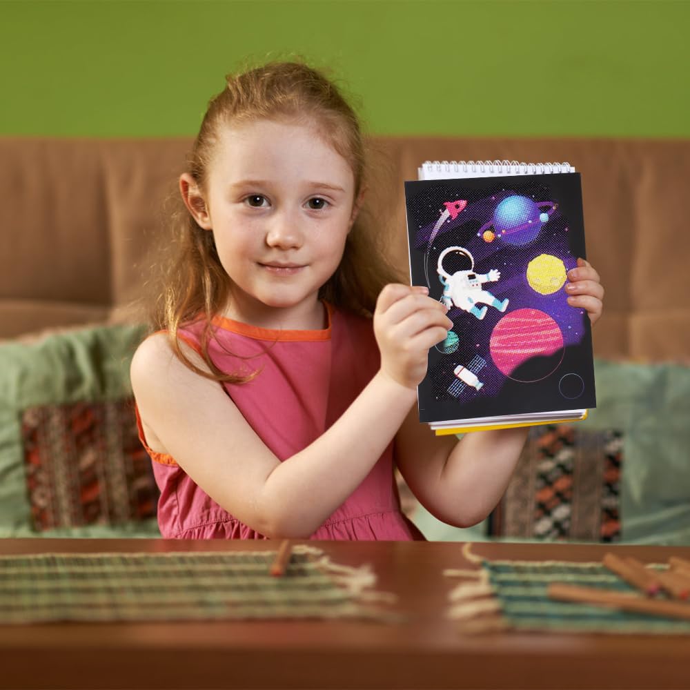 Scratch Art Kit Lot de 3 Carte a Gratter avec Stylets en Bois pour Enfants Adulte 18.5x13.5cm