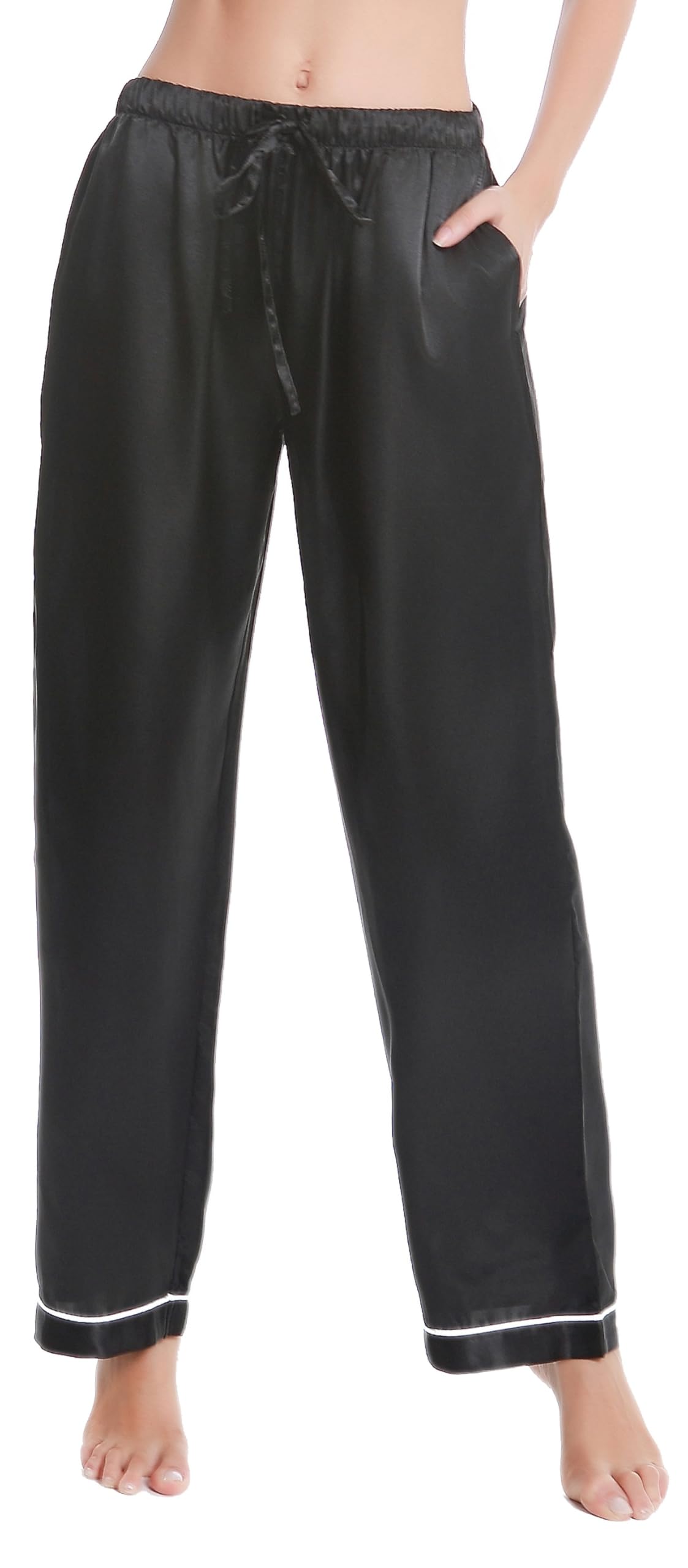 Lavenderi Women's Silky Satin Pajama Pants, Long Sleep Pants with Drawstring