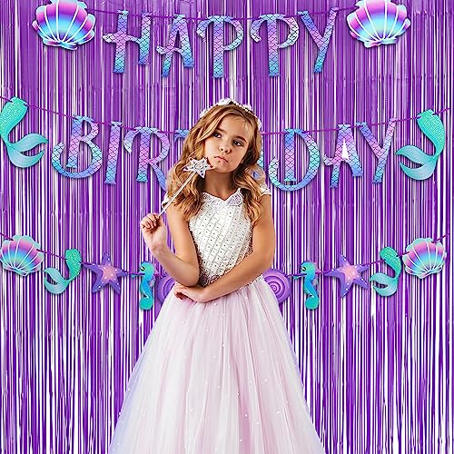 Image of Purple Tinsel Fringe Party Backdrop - GREATRIL Party Streamers for Lavender /Mermaid /Butterfly /Fairy Birthdays Party Decorations - 3.2ft X 8.2ft - 2 Packs