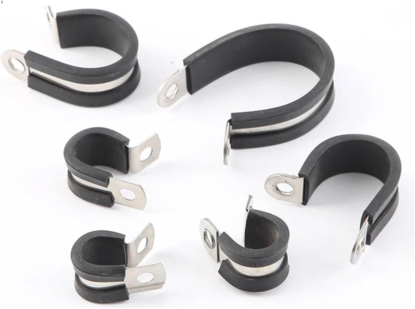 Reinforced Rigid Pipe Strap, 304 Stainless Steel Rubber Lined P Clips Pipe Mounting Hose Clamp Fixed Bracket(5PCS 8mm)