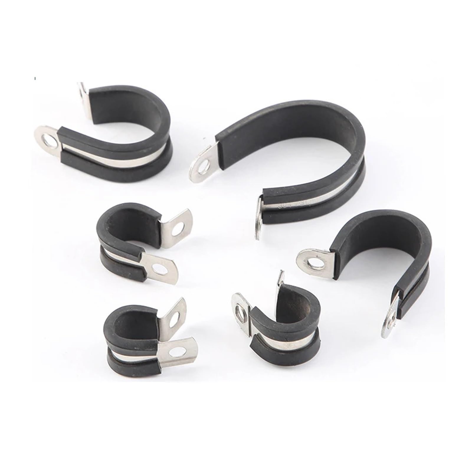 Knbhgujmd One Color P-Clips Metal Wire Cable Conduit Clamps, Stainless Steel Rubber Lined P Clips Pipe Hose Clamp Cable Mounting 5Pcs Multiple Sizes(5Pcs 44Mm)