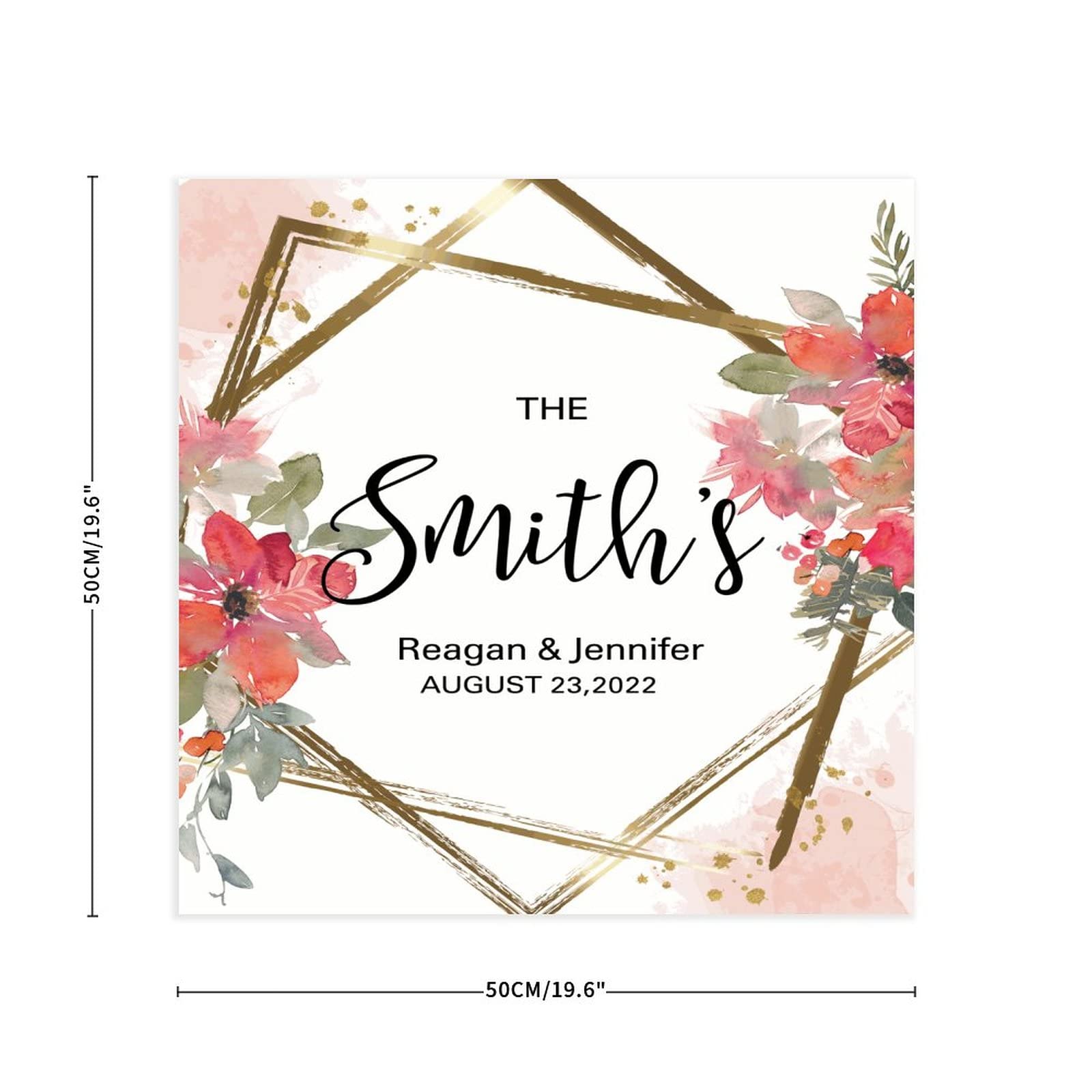 Willkommensschild aus Holz, Nachname, Hochzeit, Willkommensschild, Gartenhochzeit, Willkommensschild, Hochzeit und Empfang, Dekorationen, florales Hochzeitsschild, 50,8 x 50,8 cm