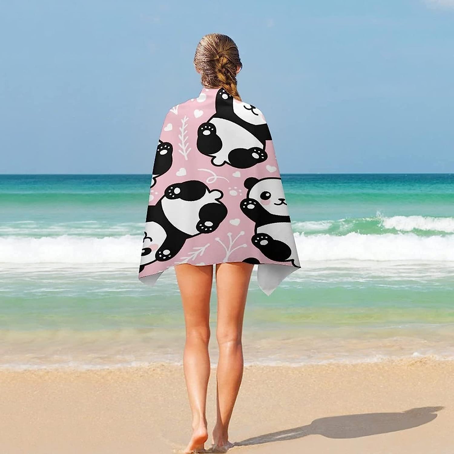 Serviette De Plage 3D Panda Animal De Dessin Animé, Serviette De Bain XXL 200 X 200 Cm Microfibre À Séchage Rapide, Serviettes De Plage Enfant Femme Homme Drap De Plage pour Natation Picnic -4H1U