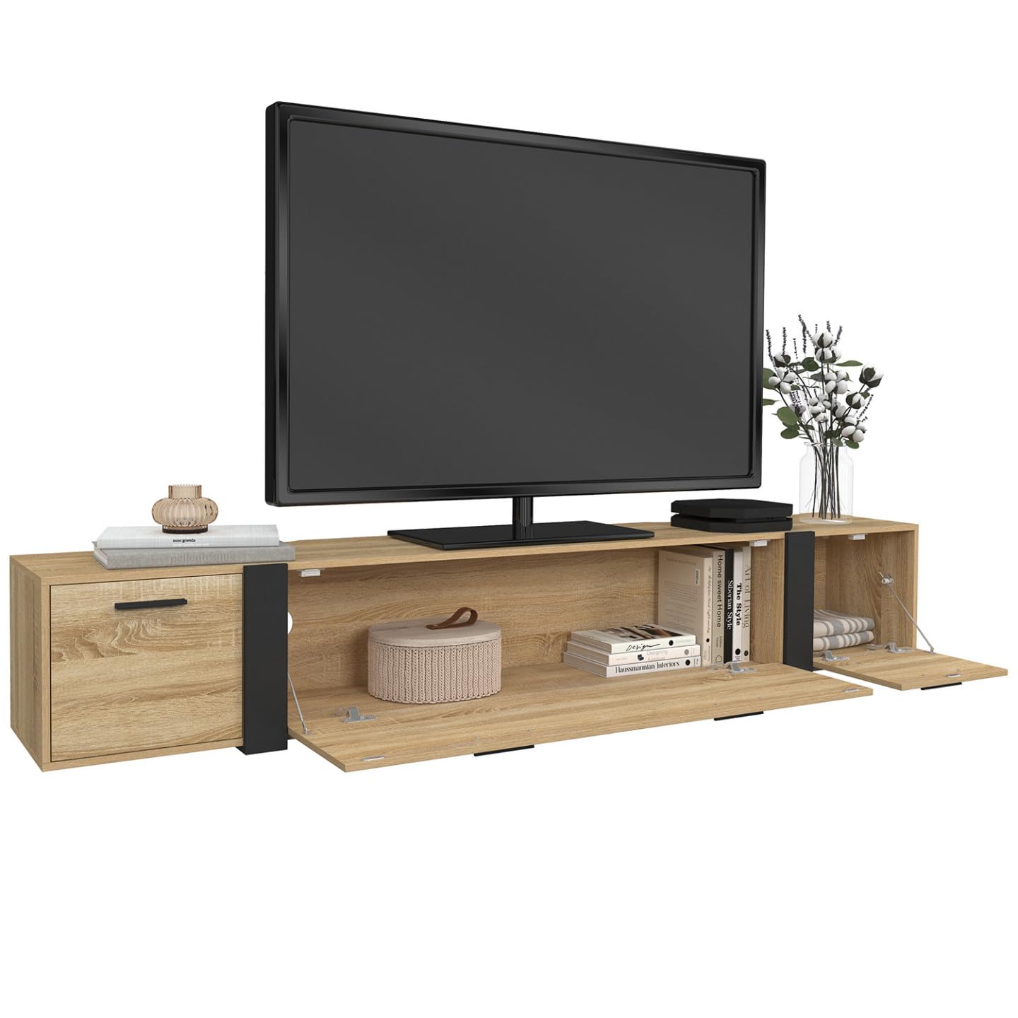 IDMarket - Meuble TV 180 cm Suspendu Phoenix 3 Portes Design Industriel
