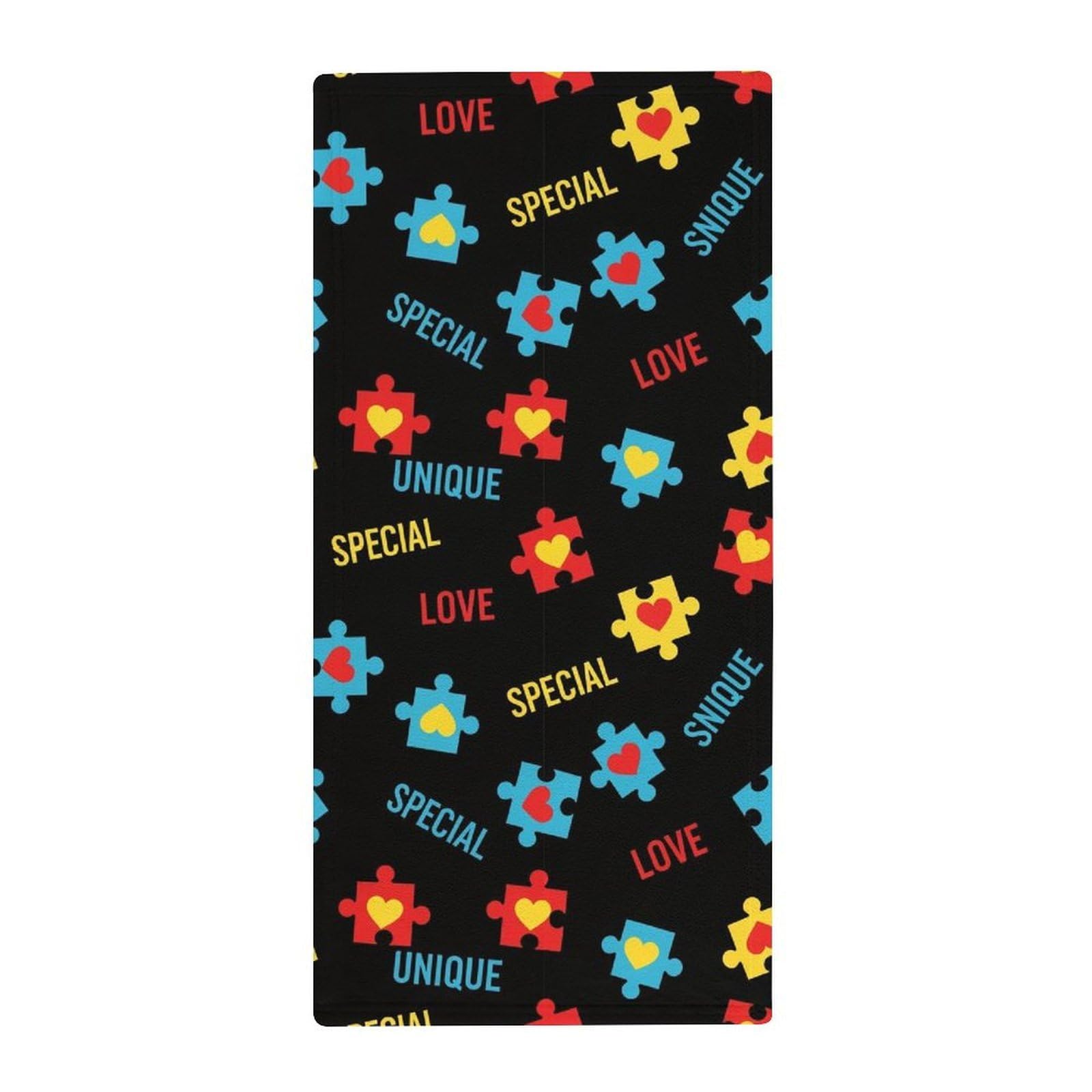 Anceky Lightweight Travel Towels, Colorful Puzzle Autism Awareness Black Absorbent Fingertip Towels for Camping, Yoga & Gym Essentials