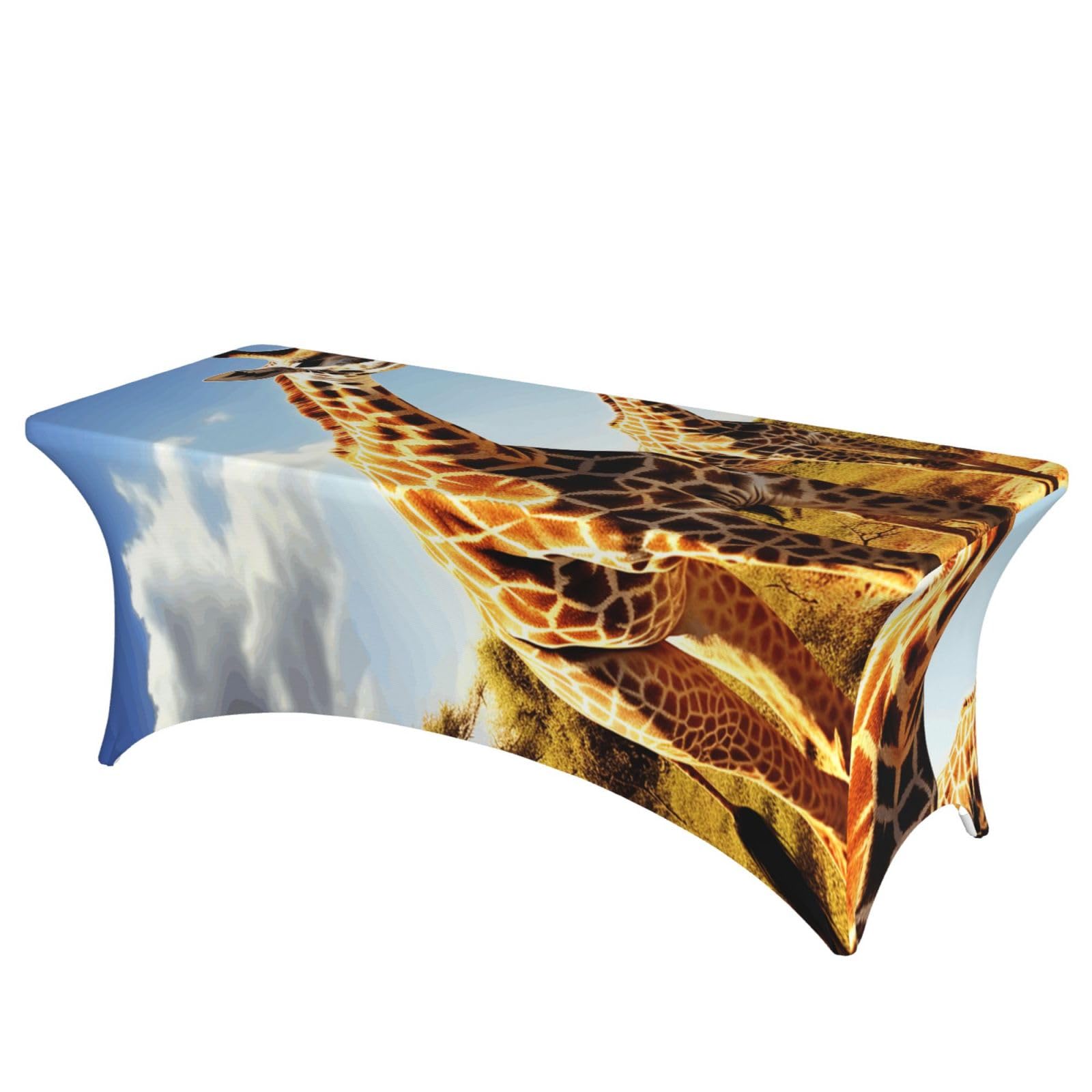 DWVTSLH 6FT Spandex Table Covers for Rectangle Tables, Wrinkle Resistant Stretch Tablecloths, Ultimate Fitted Wild Giraffe Table Cloth for Party, Wedding, Banquet
