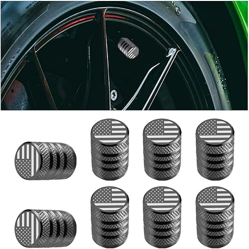 8 tapas de válvula de neumático de automóvil con bandera estadounidense, cubiertas de vástago de válvula de neumático de automóvil de aleación de